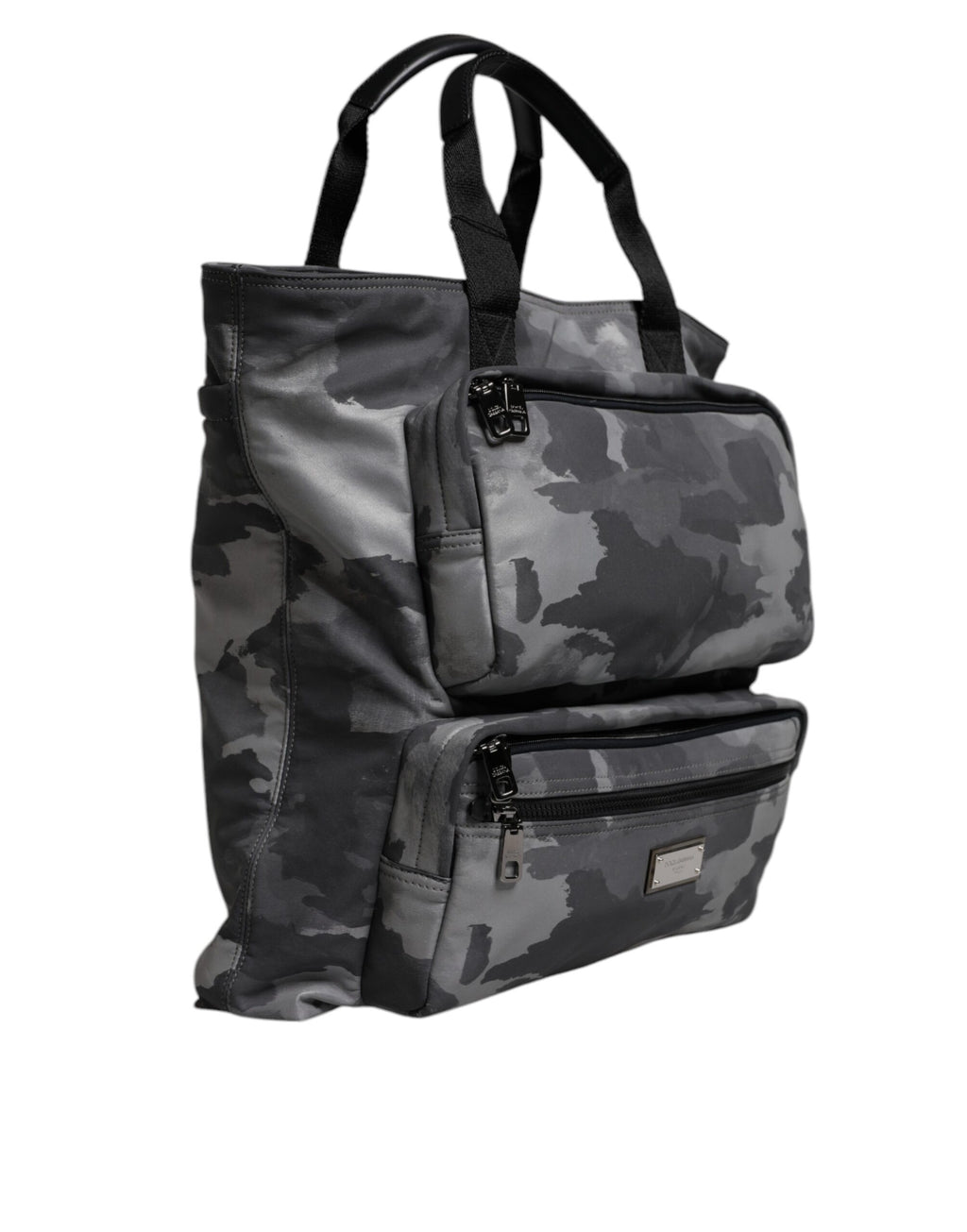 Dolce & Gabbana Grey Camouflage Multi-Pocket Cotton Tote Bag