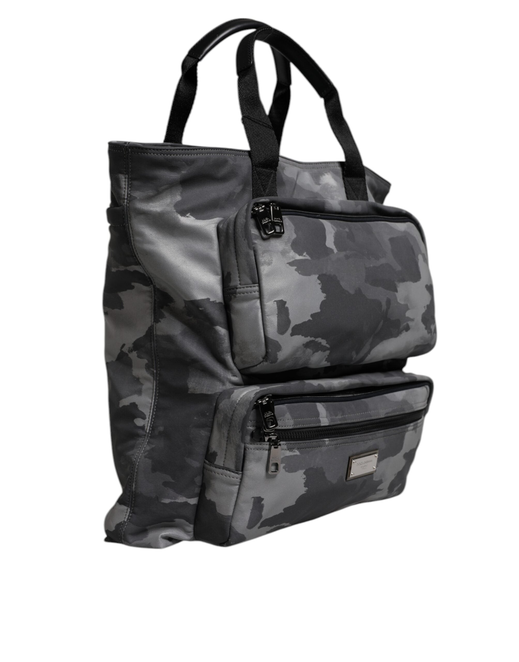Dolce & Gabbana Grey Camouflage Multi-Pocket Cotton Tote Bag