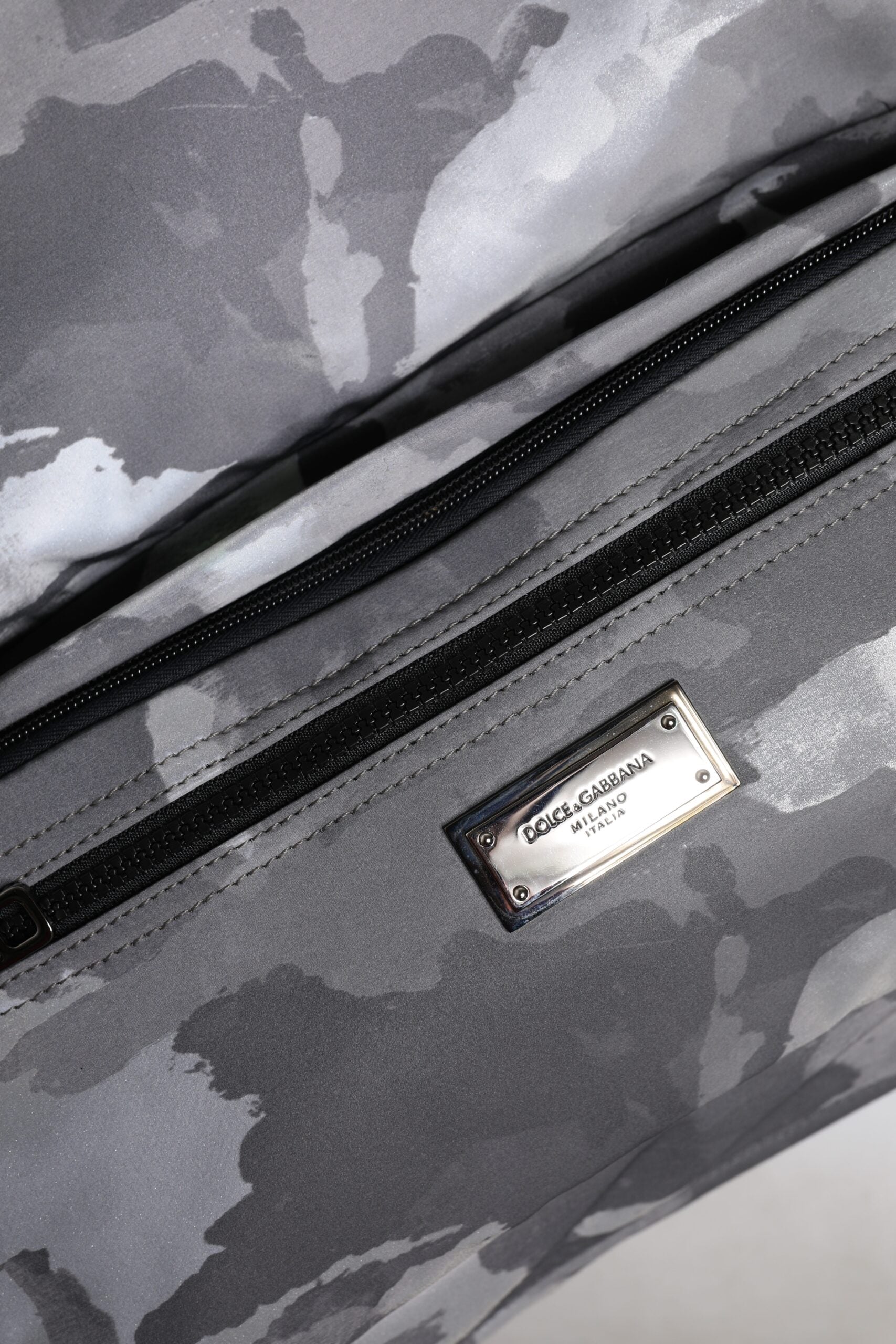 Dolce & Gabbana Grey Camouflage Multi-Pocket Cotton Tote Bag