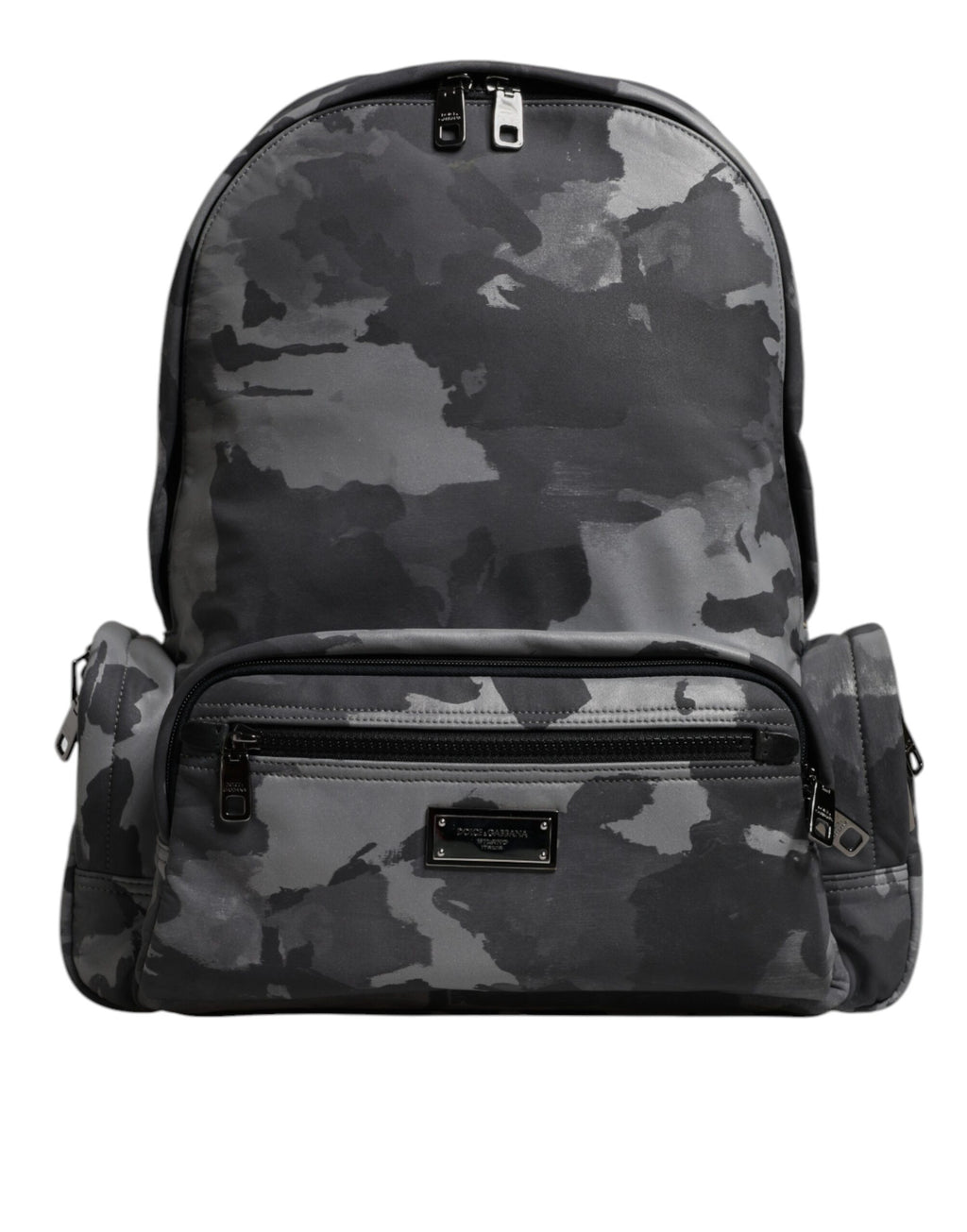 Dolce & Gabbana Grey Cotton Camouflage Logo Plaque Backpack Bag