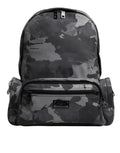 Dolce & Gabbana Grey Cotton Camouflage Logo Plaque Backpack Bag