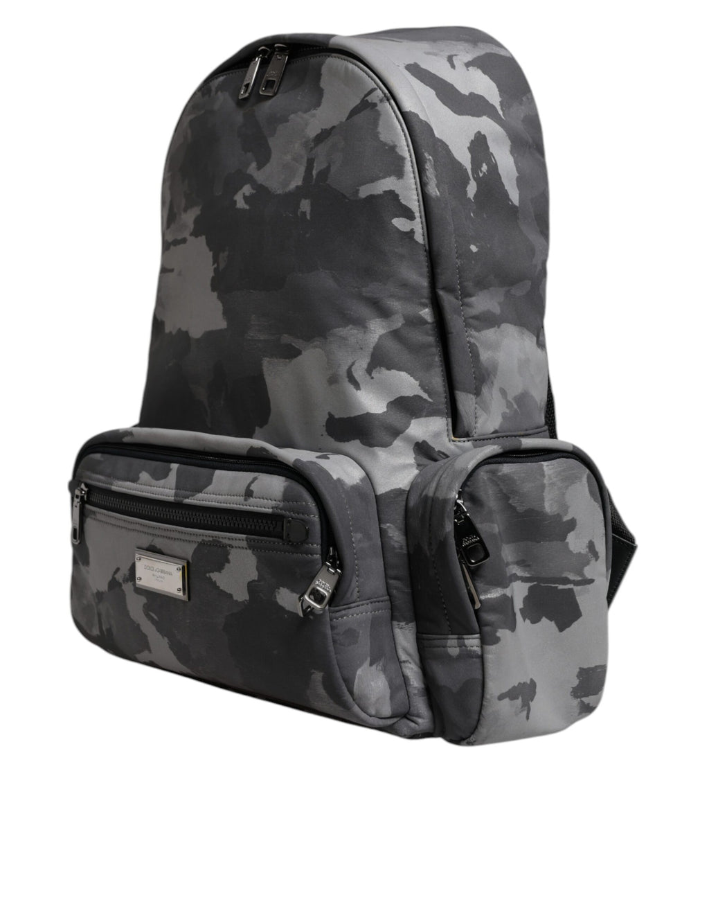 Dolce & Gabbana Grey Cotton Camouflage Logo Plaque Backpack Bag
