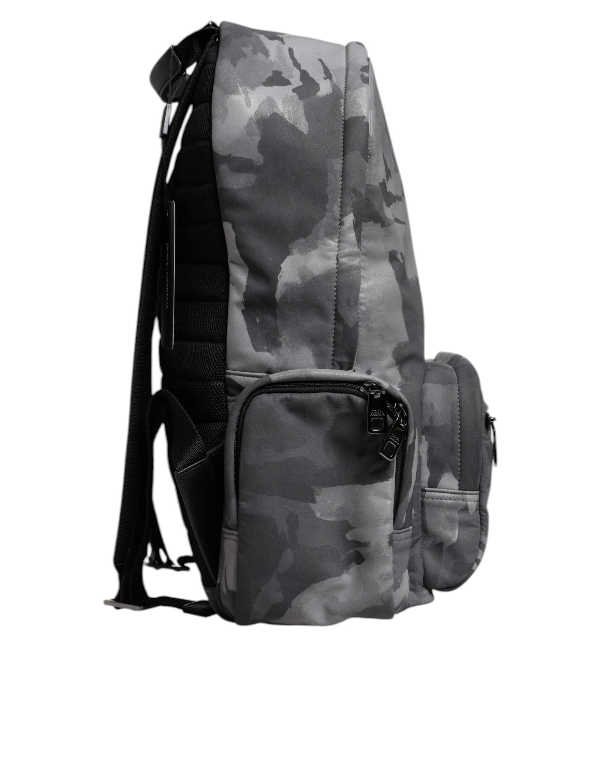 Dolce & Gabbana Grey Cotton Camouflage Logo Plaque Backpack Bag