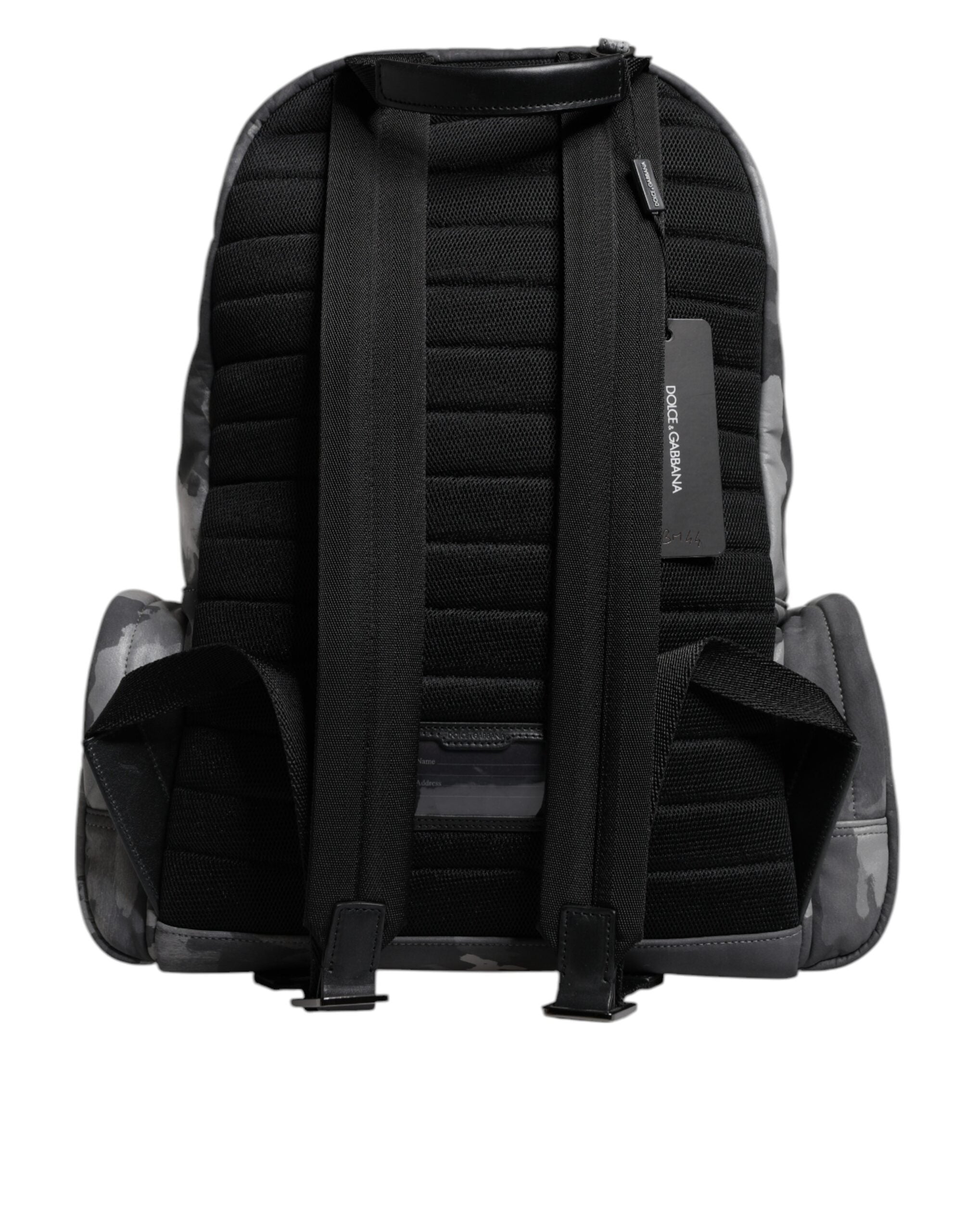 Dolce & Gabbana Grey Cotton Camouflage Logo Plaque Backpack Bag