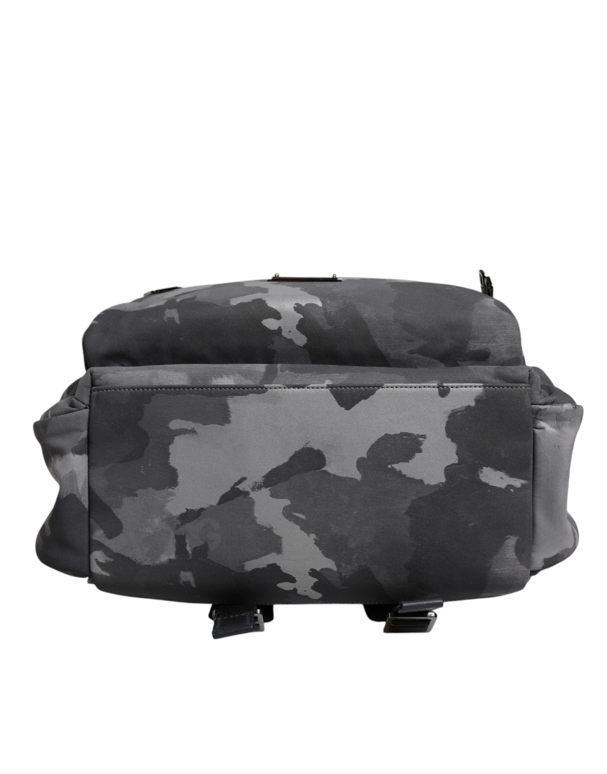 Dolce & Gabbana Grey Cotton Camouflage Logo Plaque Backpack Bag