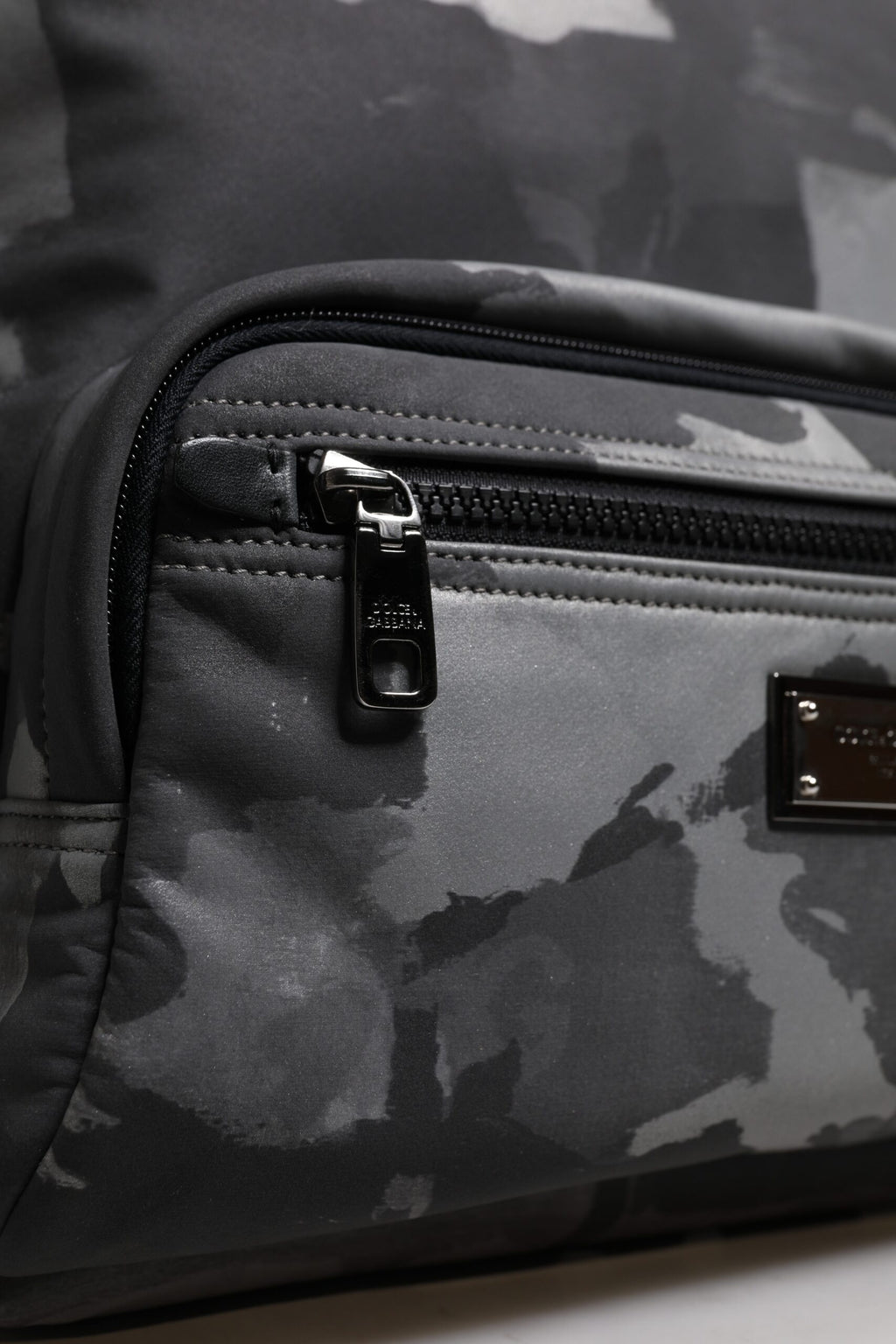 Dolce & Gabbana Grey Cotton Camouflage Logo Plaque Backpack Bag