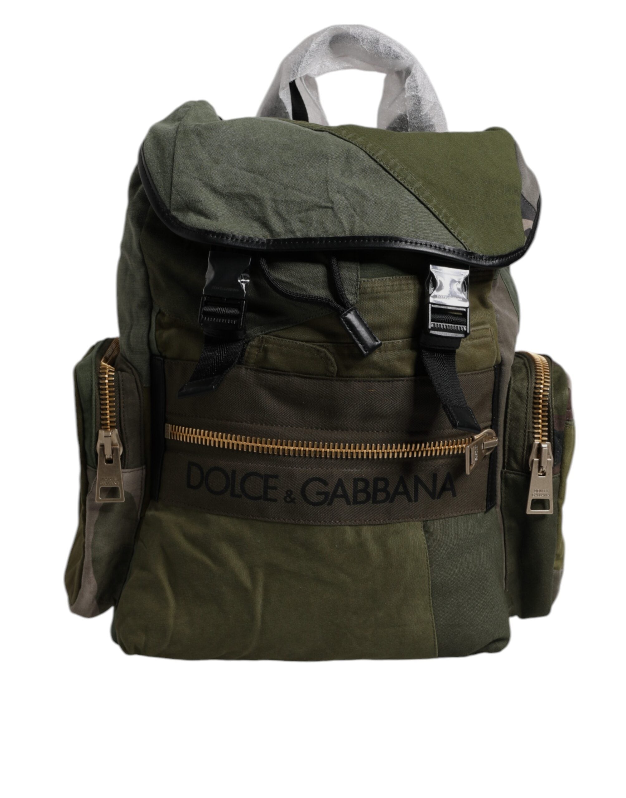 Dolce & Gabbana Military Green Patchwork Travel Backpack
