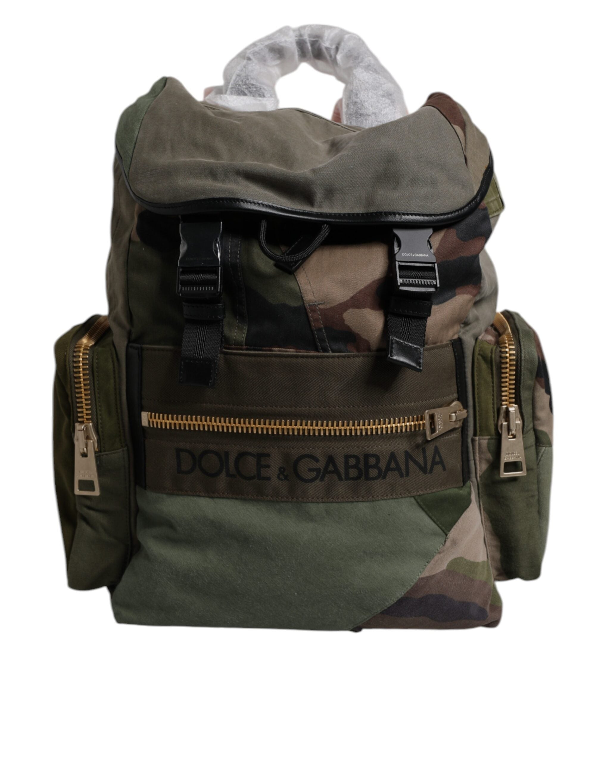 Dolce & Gabbana Military Green Patchwork Travel Backpack