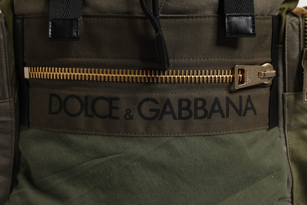 Dolce & Gabbana Militärgrünes Patchwork Schulrucksack Tasche