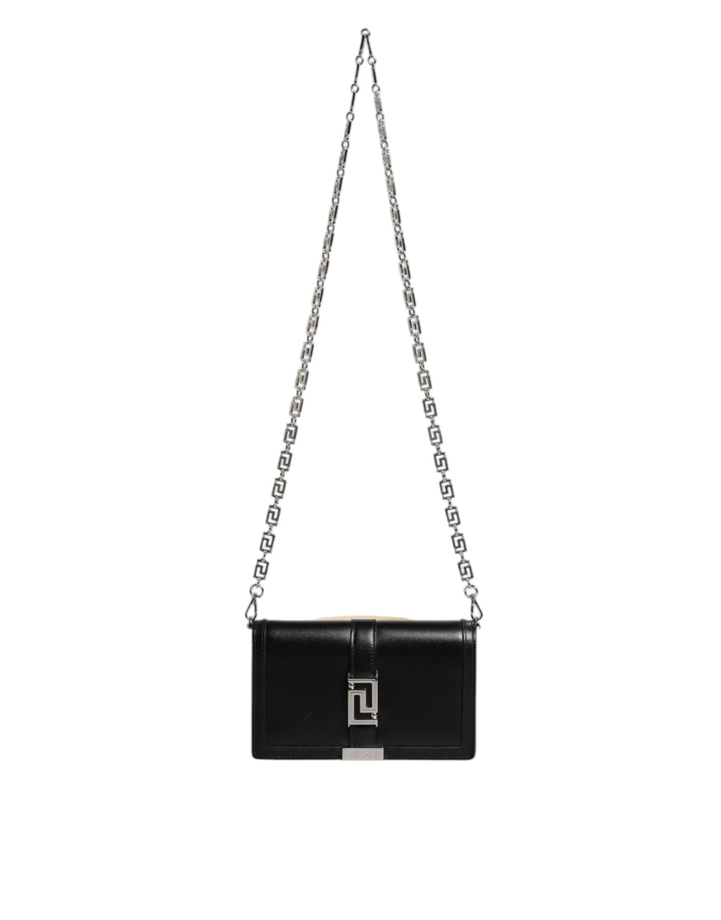 Versace Schwarze Kalbsleder-Kettenriemen-Schulter-Crossbody-Tasche