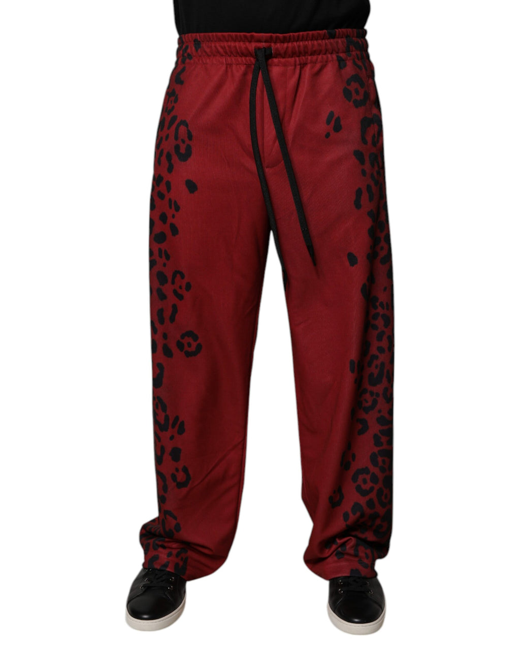 Dolce & Gabbana Red Leopard Print Polyester Men's Jogger Pants