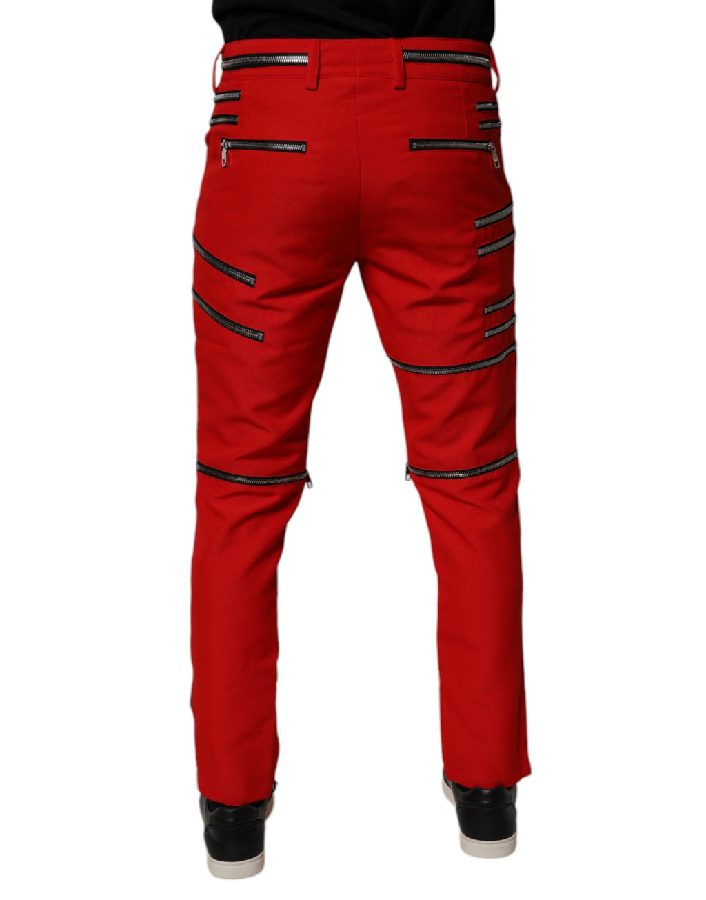 Dolce & Gabbana Red Straight-Leg Trousers with Zipper and Embellishments