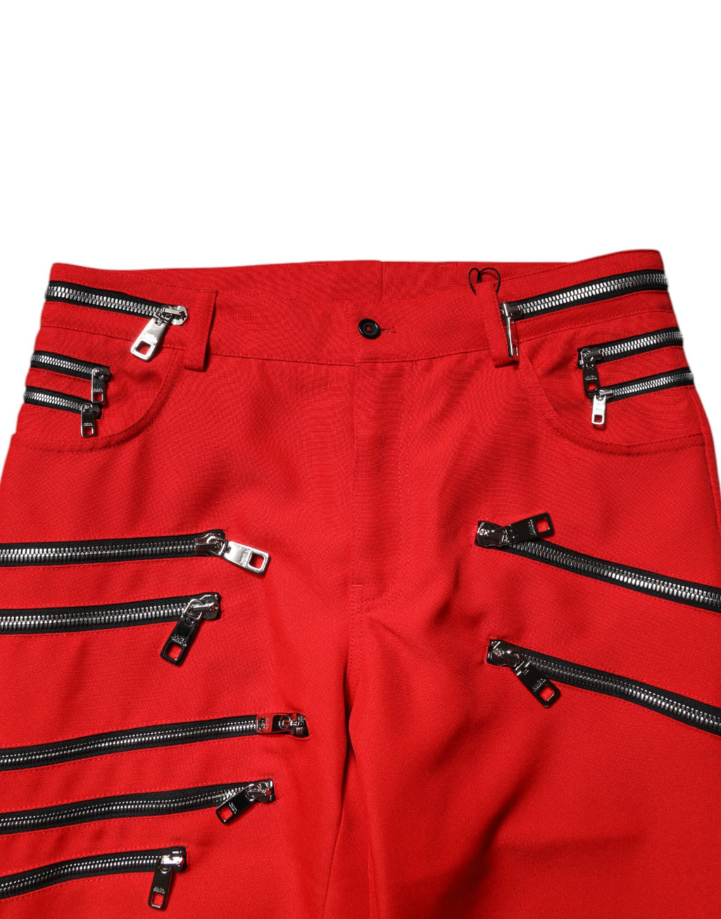 Dolce & Gabbana Red Straight-Leg Trousers with Zipper and Embellishments