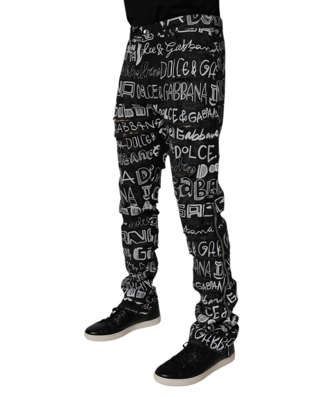 Dolce & Gabbana Black Logo-Print Straight Denim Jeans in Cotton