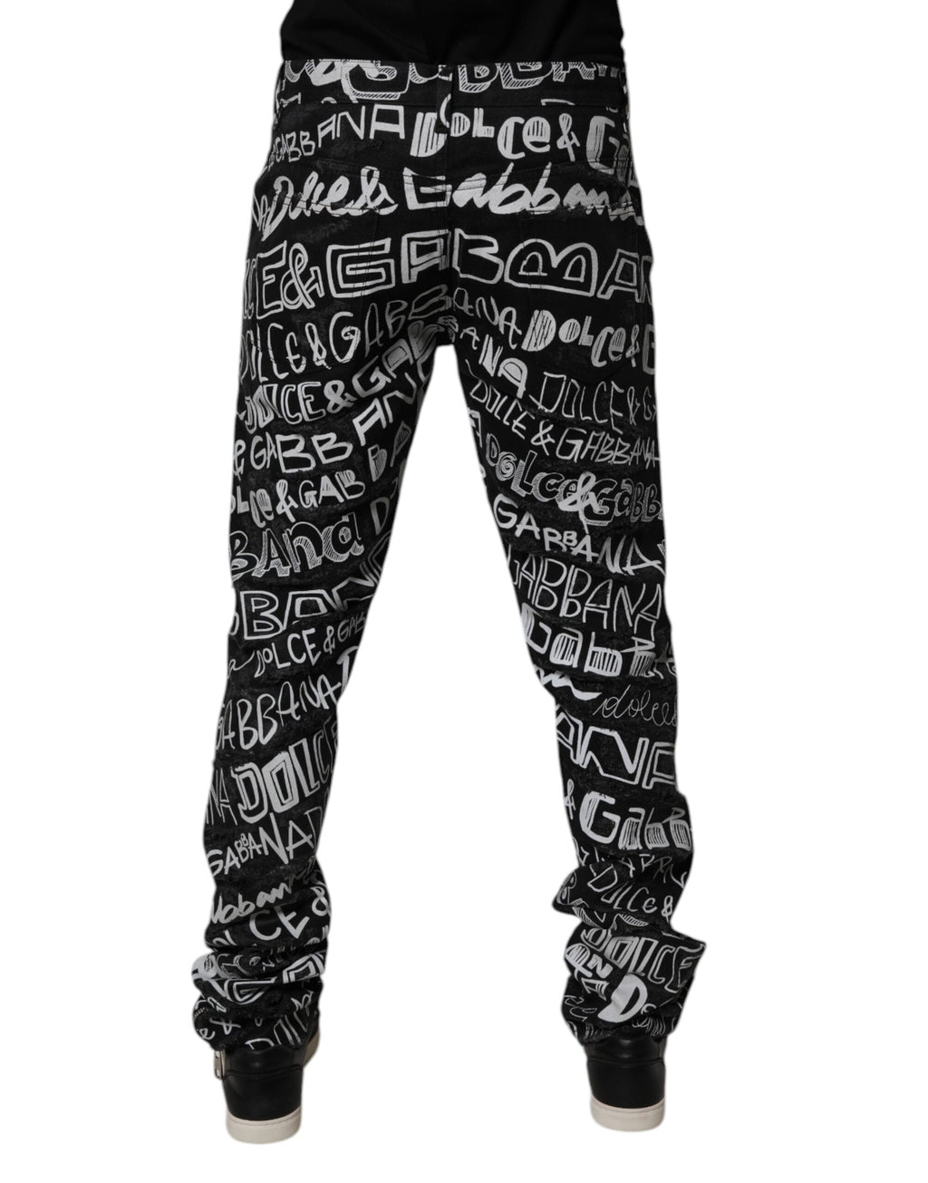 Dolce & Gabbana Black Logo-Print Straight Denim Jeans in Cotton