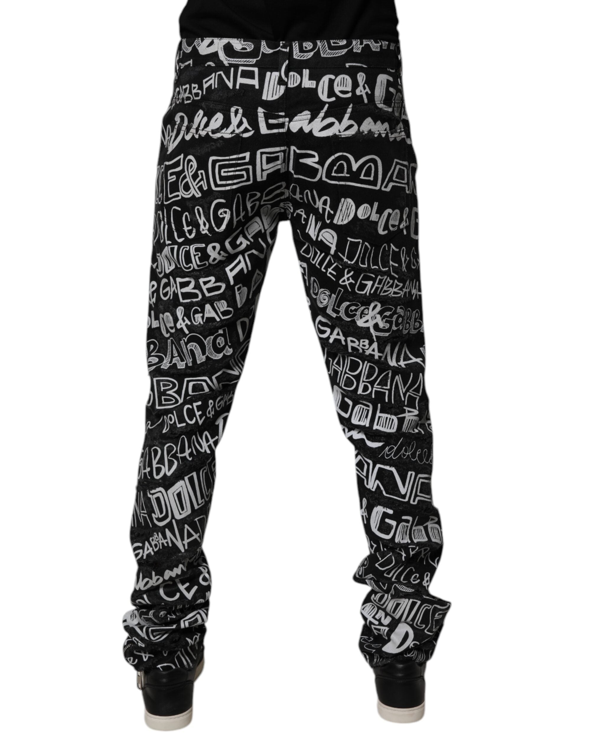 Dolce & Gabbana Black Logo-Print Straight Denim Jeans in Cotton