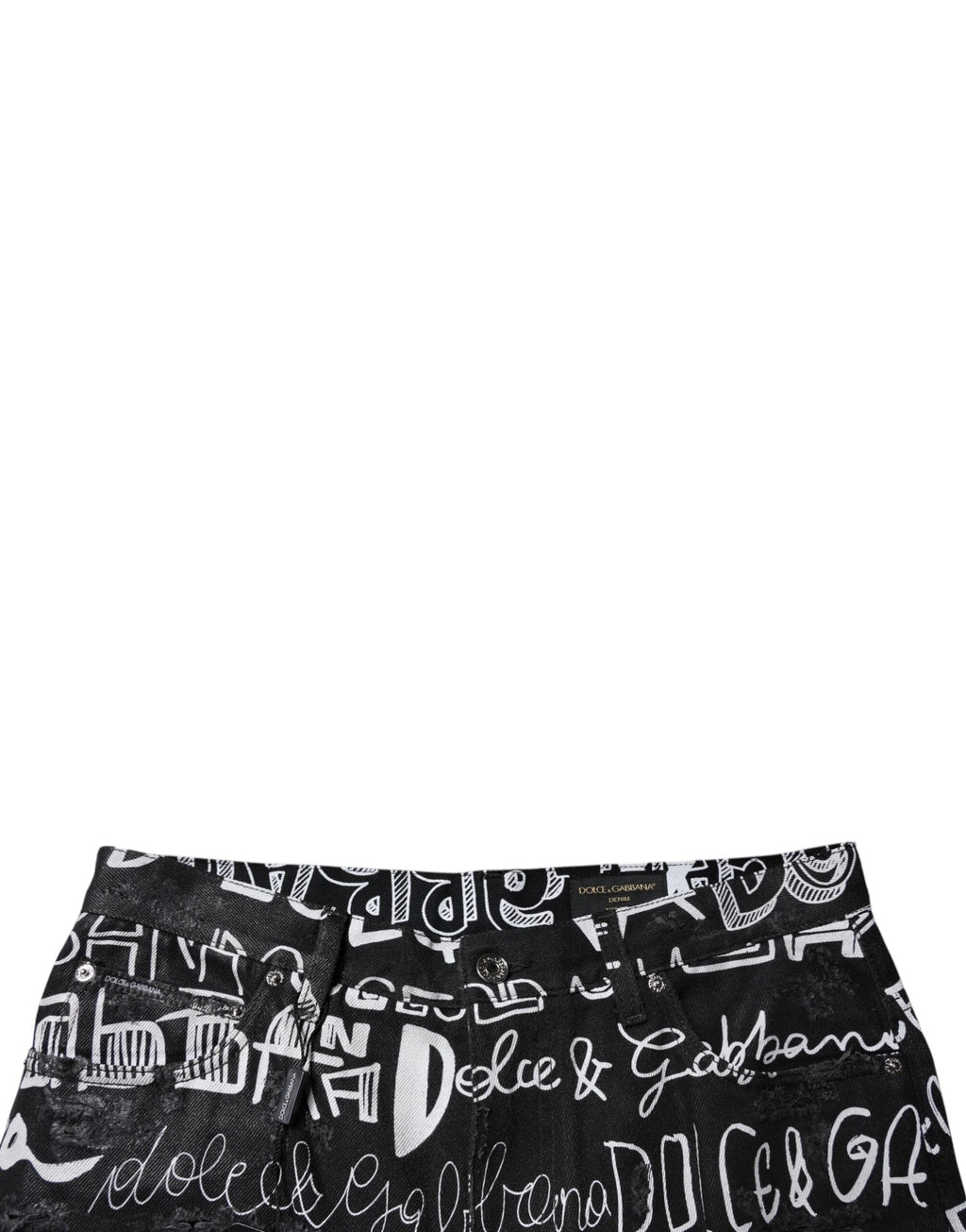 Dolce & Gabbana Black Logo-Print Straight Denim Jeans in Cotton