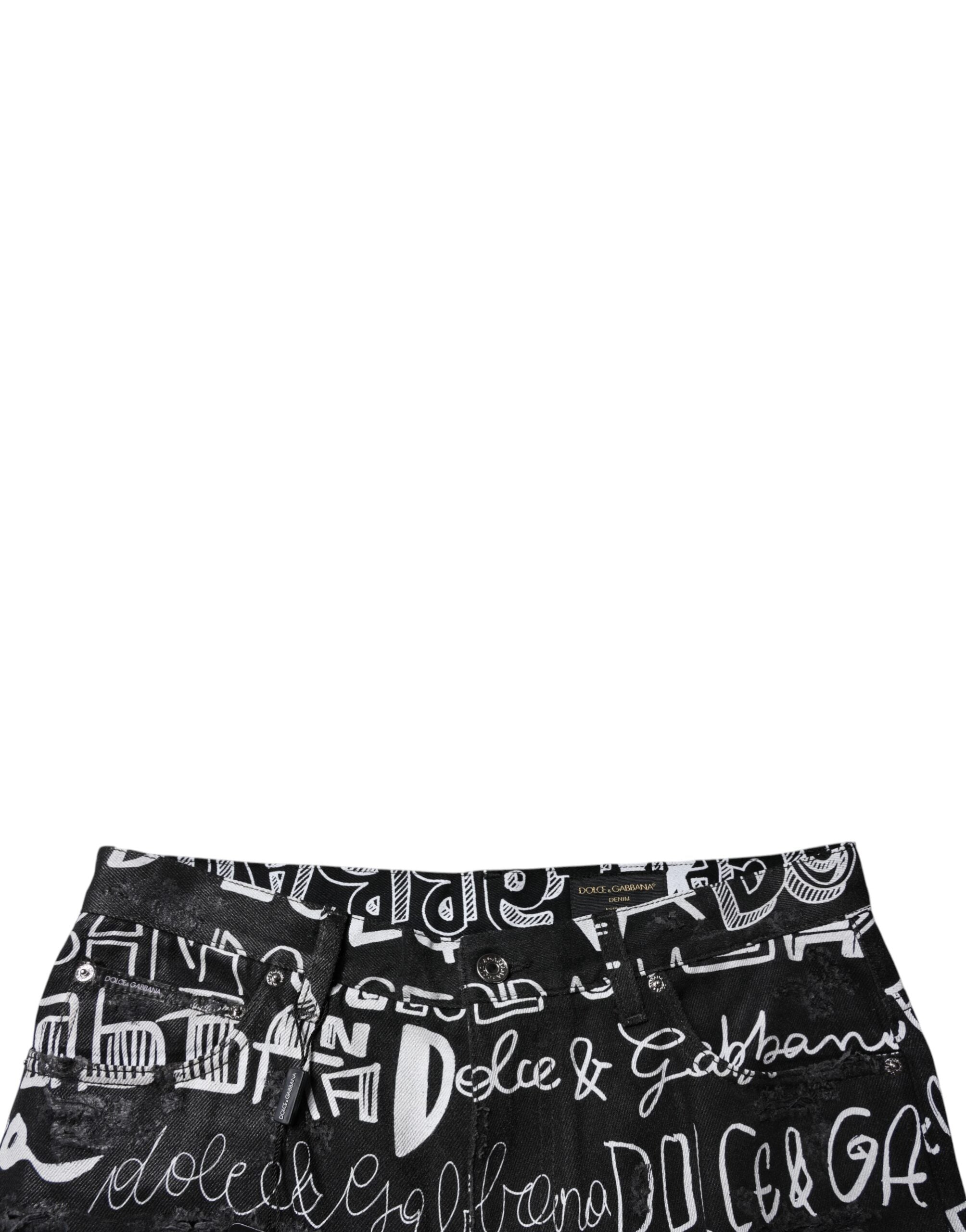 Dolce & Gabbana Black Logo-Print Straight Denim Jeans in Cotton