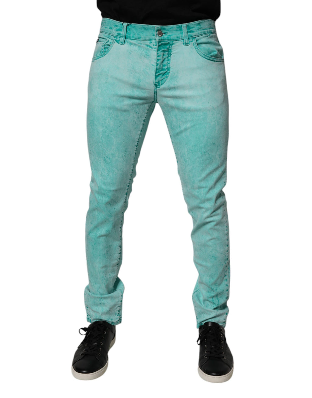 Dolce & Gabbana Grüne Krawattenfärbung Baumwolle Skinny Männer Denim Jeans
