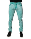 Dolce & Gabbana Grüne Krawattenfärbung Baumwolle Skinny Männer Denim Jeans