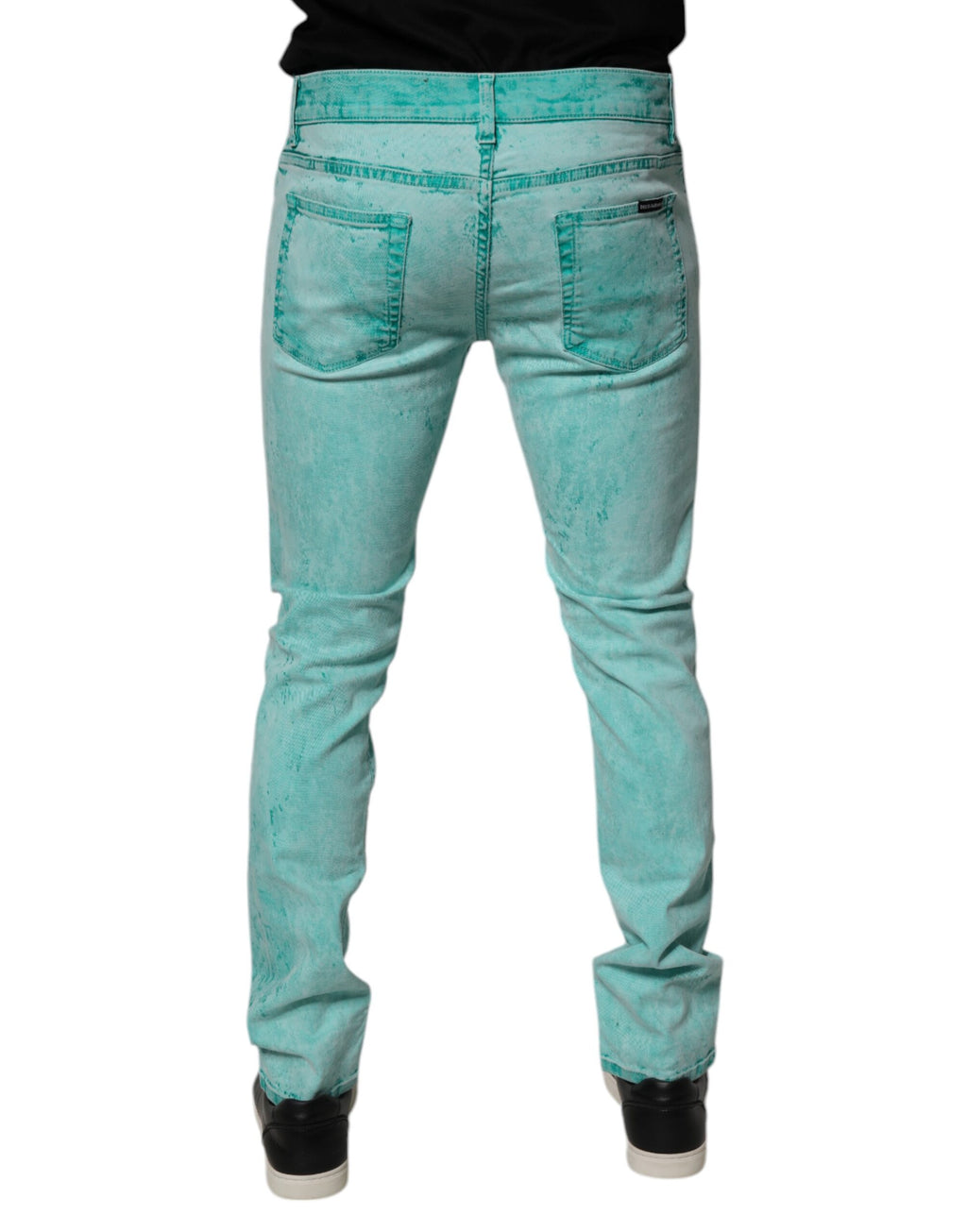 Dolce & Gabbana Grüne Krawattenfärbung Baumwolle Skinny Männer Denim Jeans