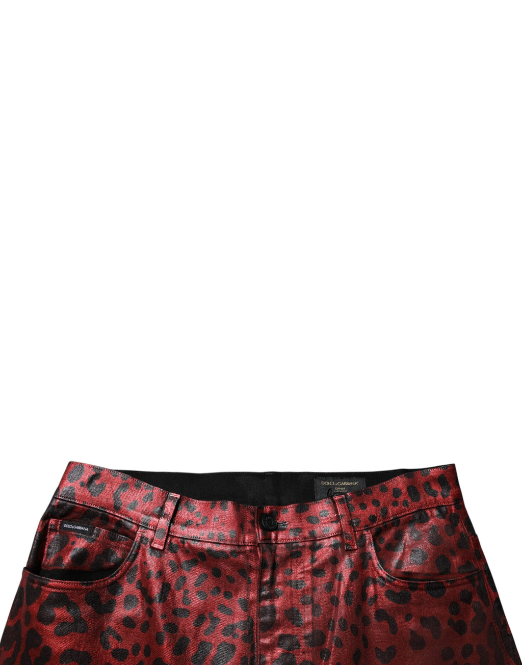 Dolce & Gabbana Rote Leopard-Baumwolle Gerade Männer Denim Jeans