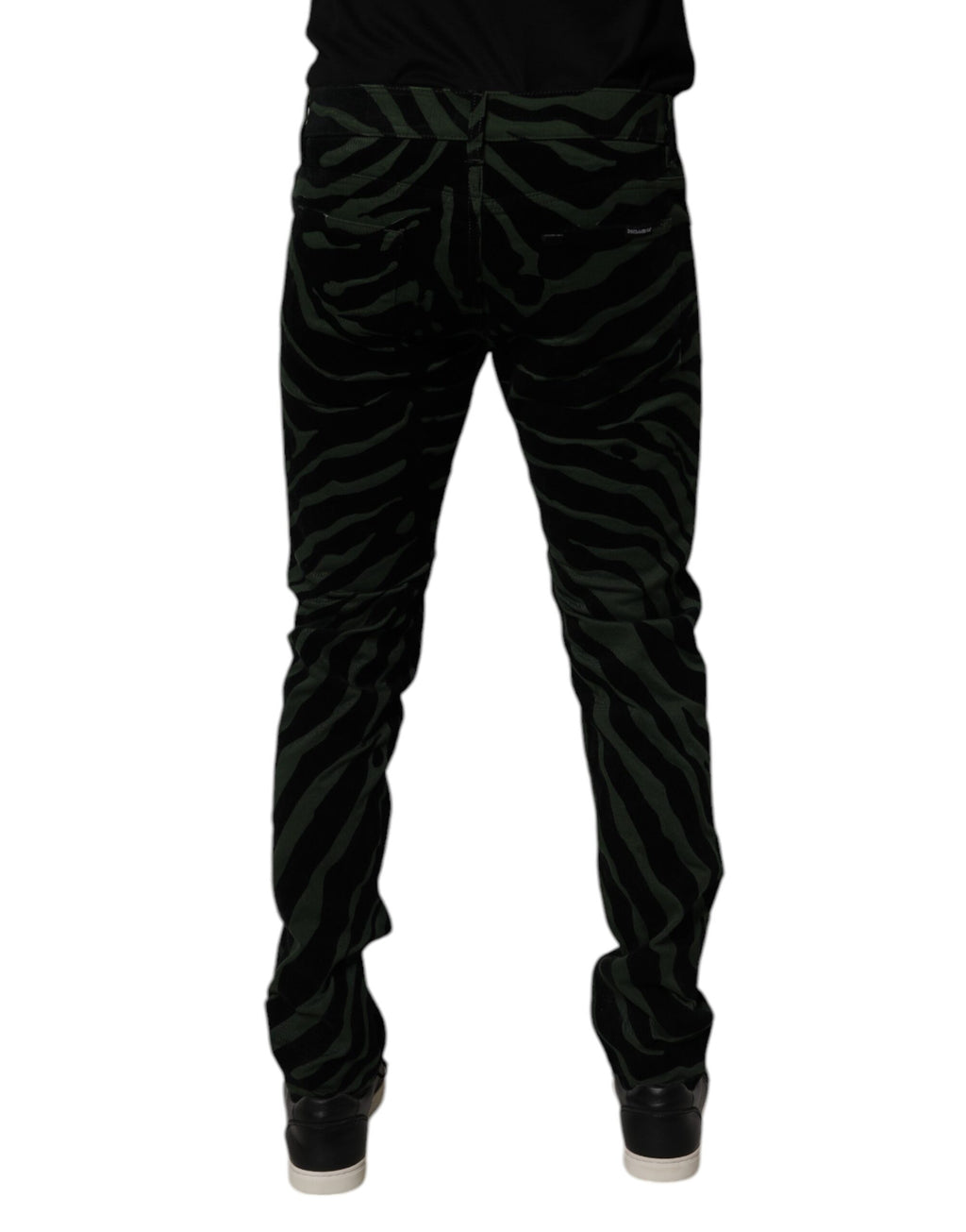 Dolce & Gabbana Schwarz-grün gestreifte Baumwoll-Skinny Denim Jeans