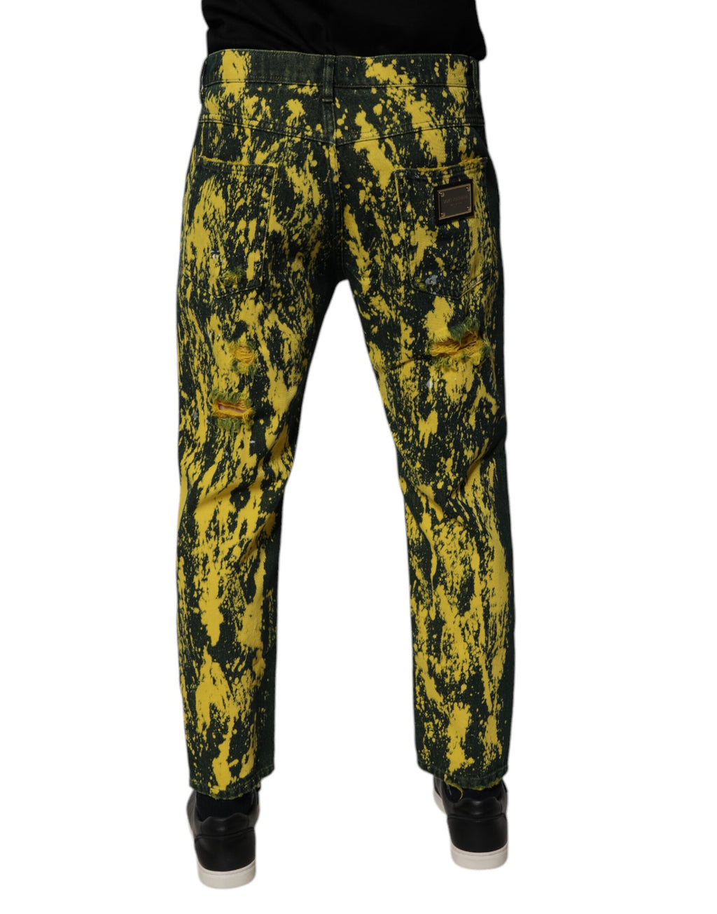Dolce & Gabbana Black Yellow Tie Dye Tattered Skinny Men's Denim Jeans