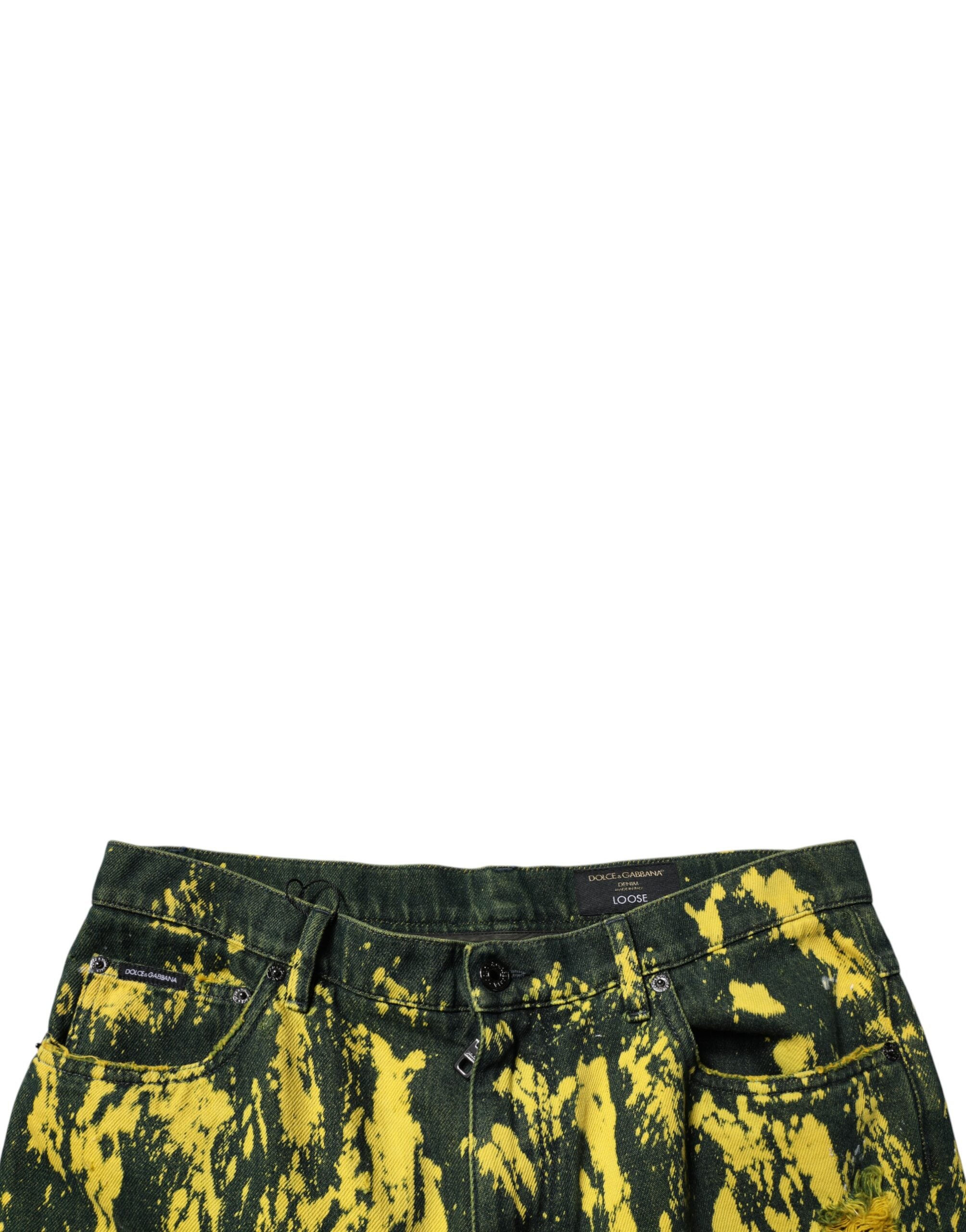Dolce & Gabbana Black Yellow Tie Dye Tattered Skinny Men's Denim Jeans