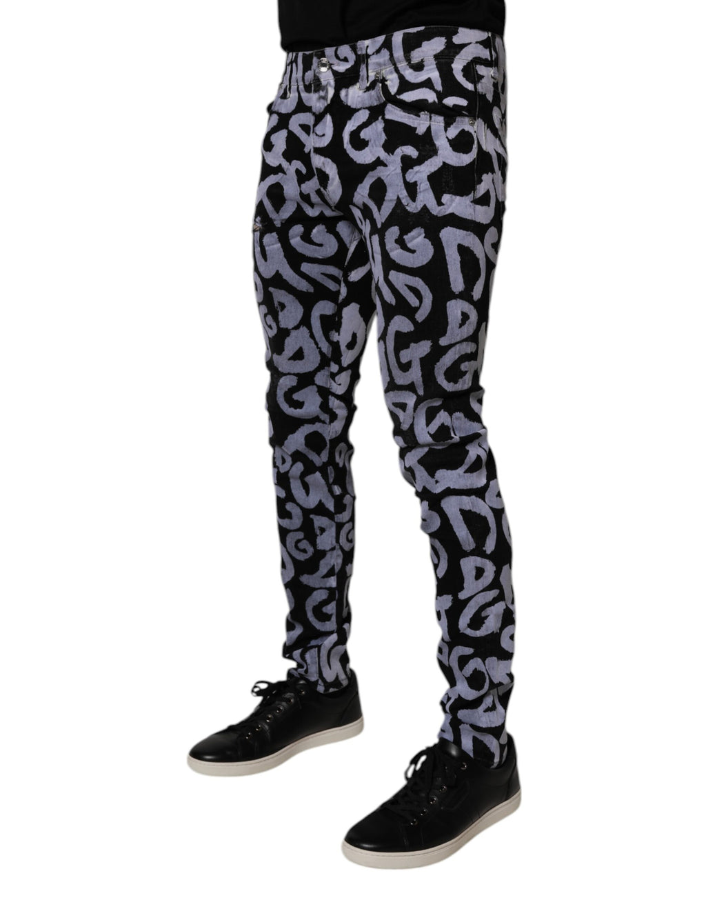Dolce & Gabbana Schwarze Logo-Monogramm-Baumwoll-Skinny-Denim-Jeans