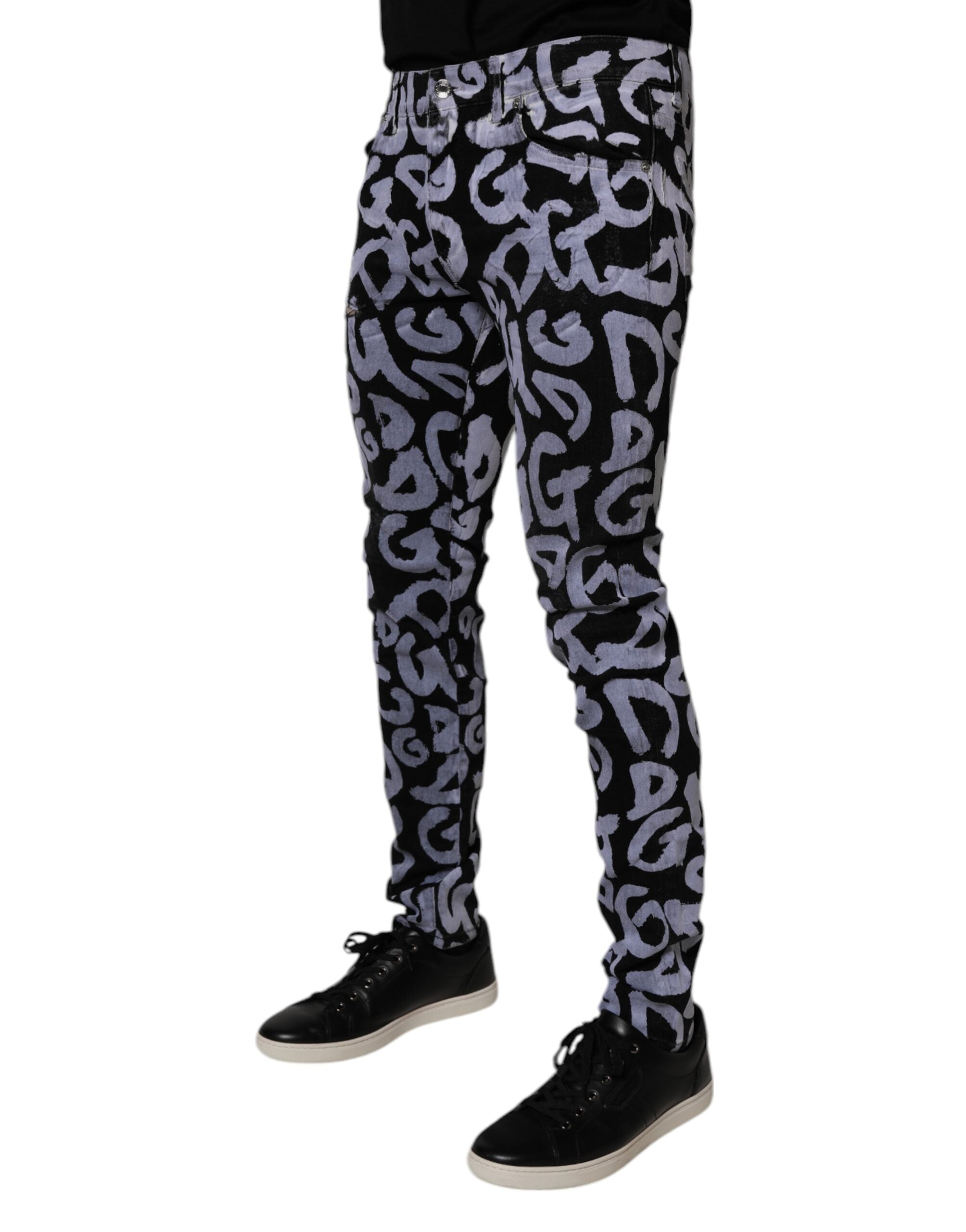 Dolce & Gabbana Schwarze Logo-Monogramm-Baumwoll-Skinny-Denim-Jeans