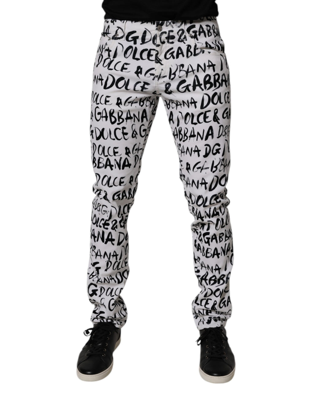 Dolce & Gabbana Weiße Logo bedruckte Skinny Denim Jeans aus Baumwolle
