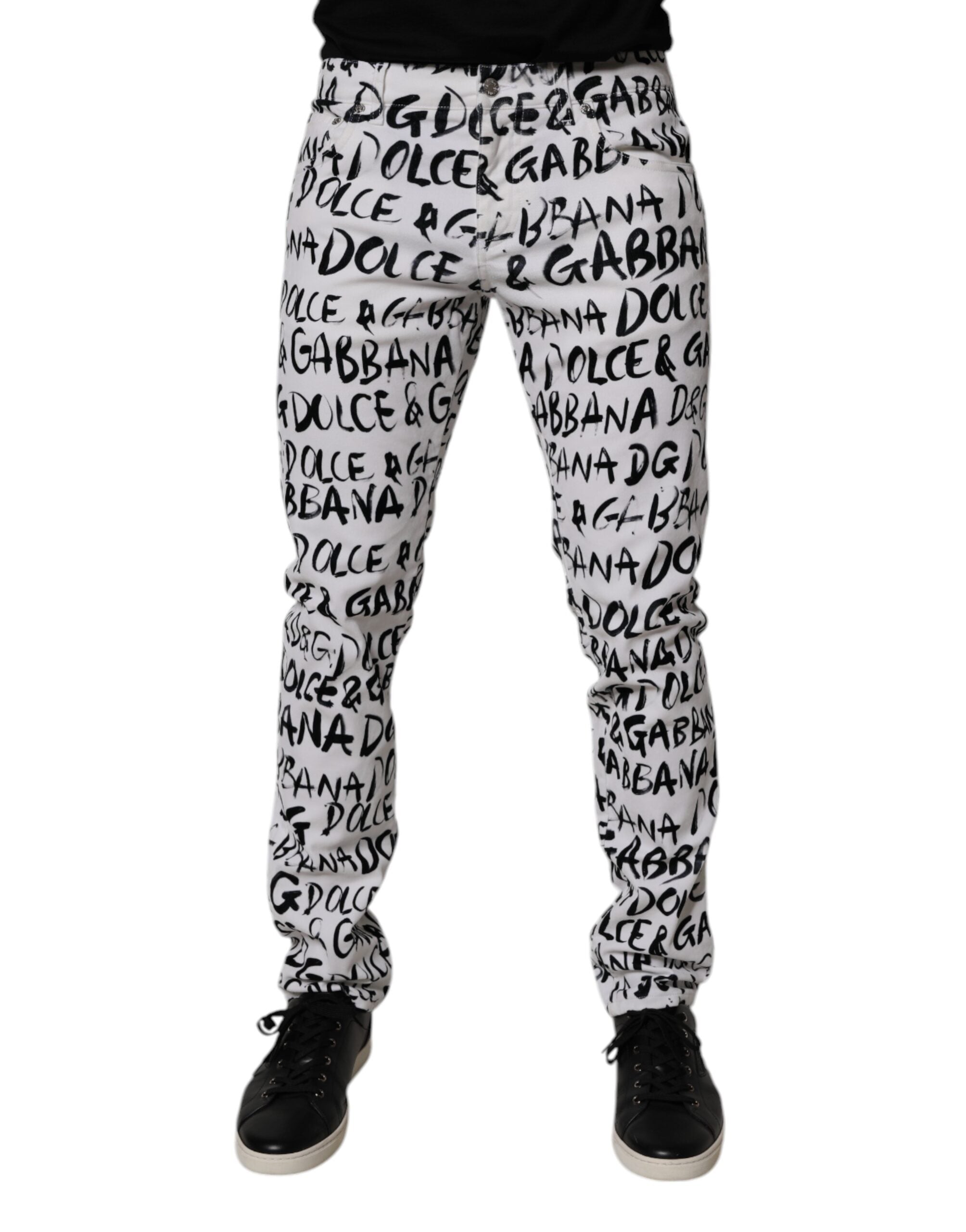 Dolce & Gabbana Weiße Logo bedruckte Skinny Denim Jeans aus Baumwolle