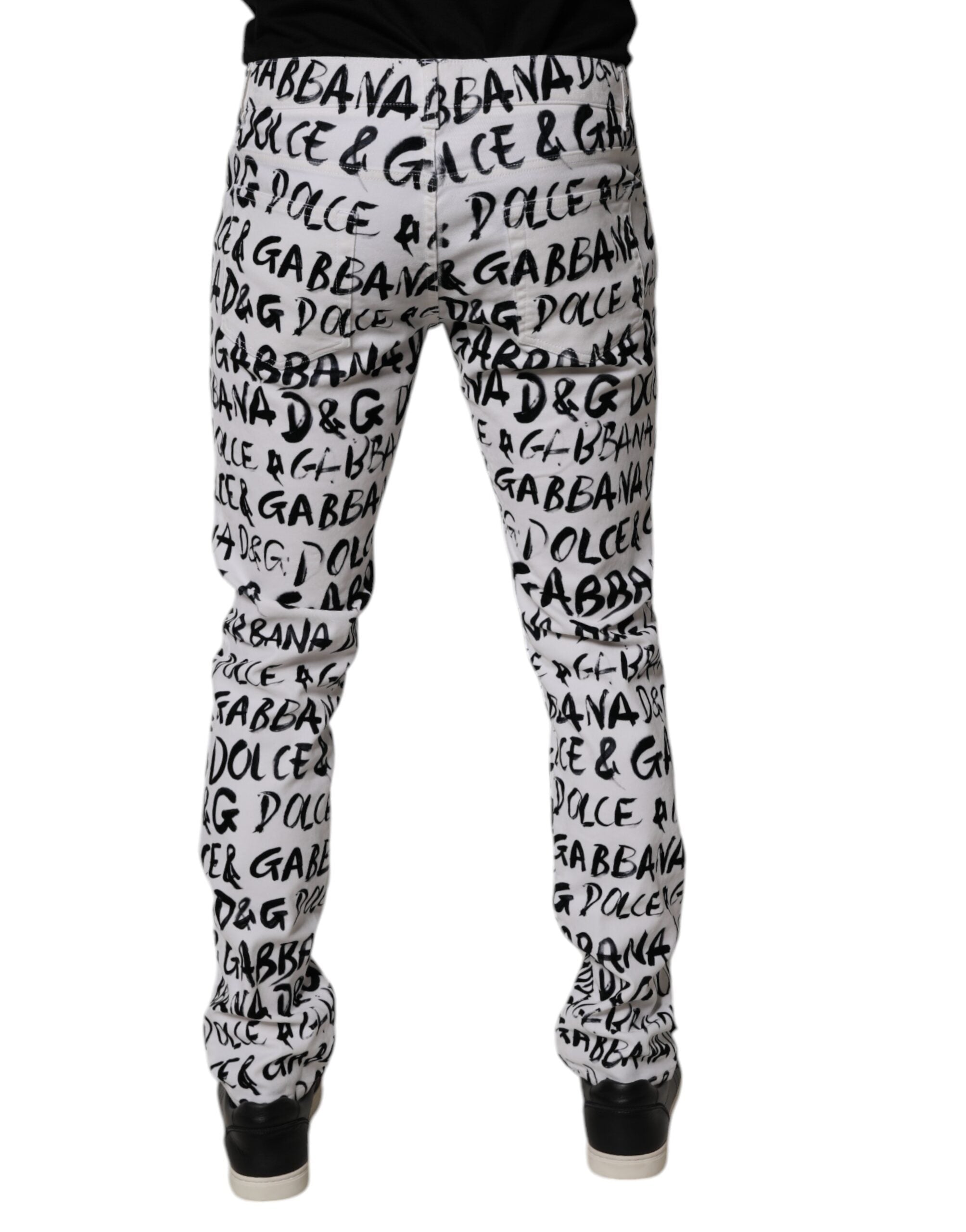 Dolce & Gabbana Weiße Logo bedruckte Skinny Denim Jeans aus Baumwolle