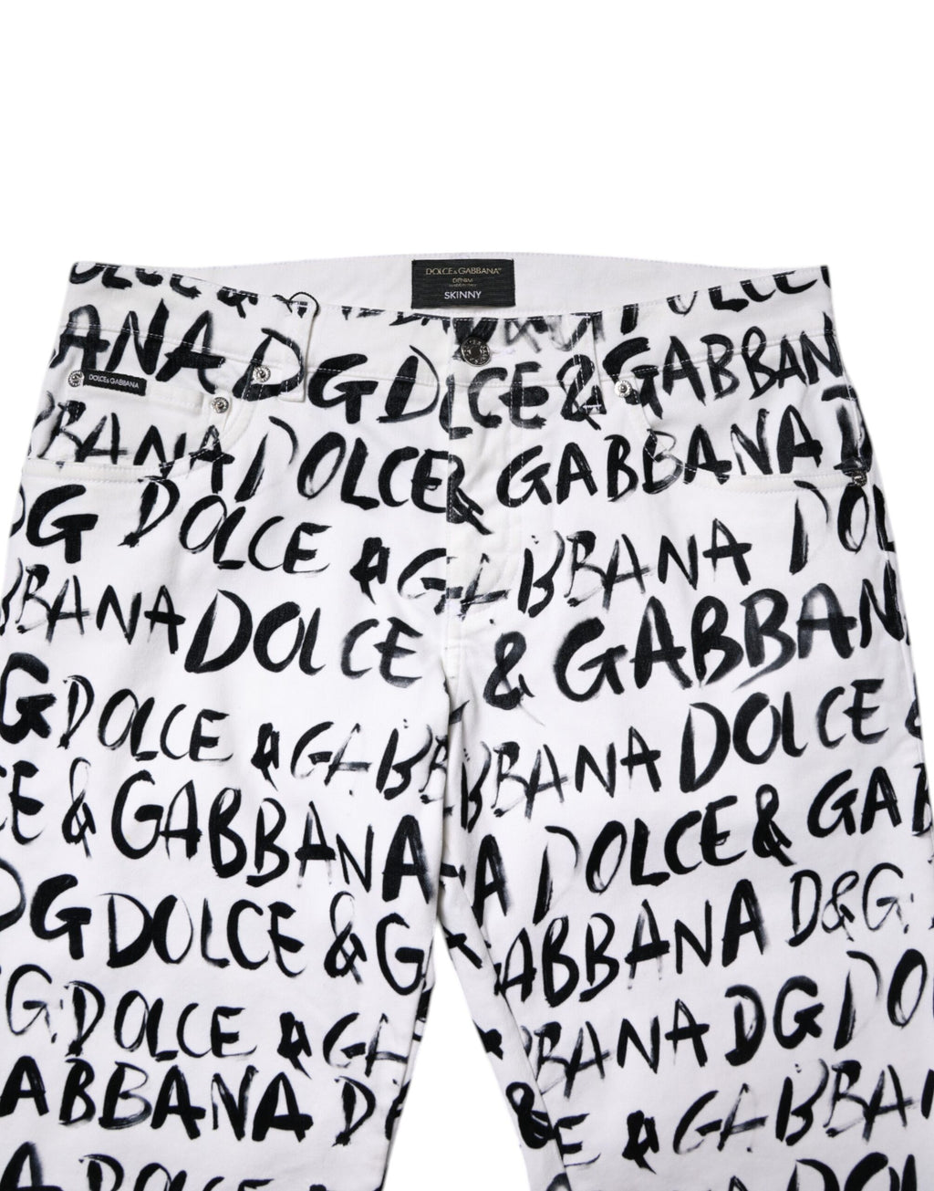 Dolce & Gabbana Weiße Logo bedruckte Skinny Denim Jeans aus Baumwolle