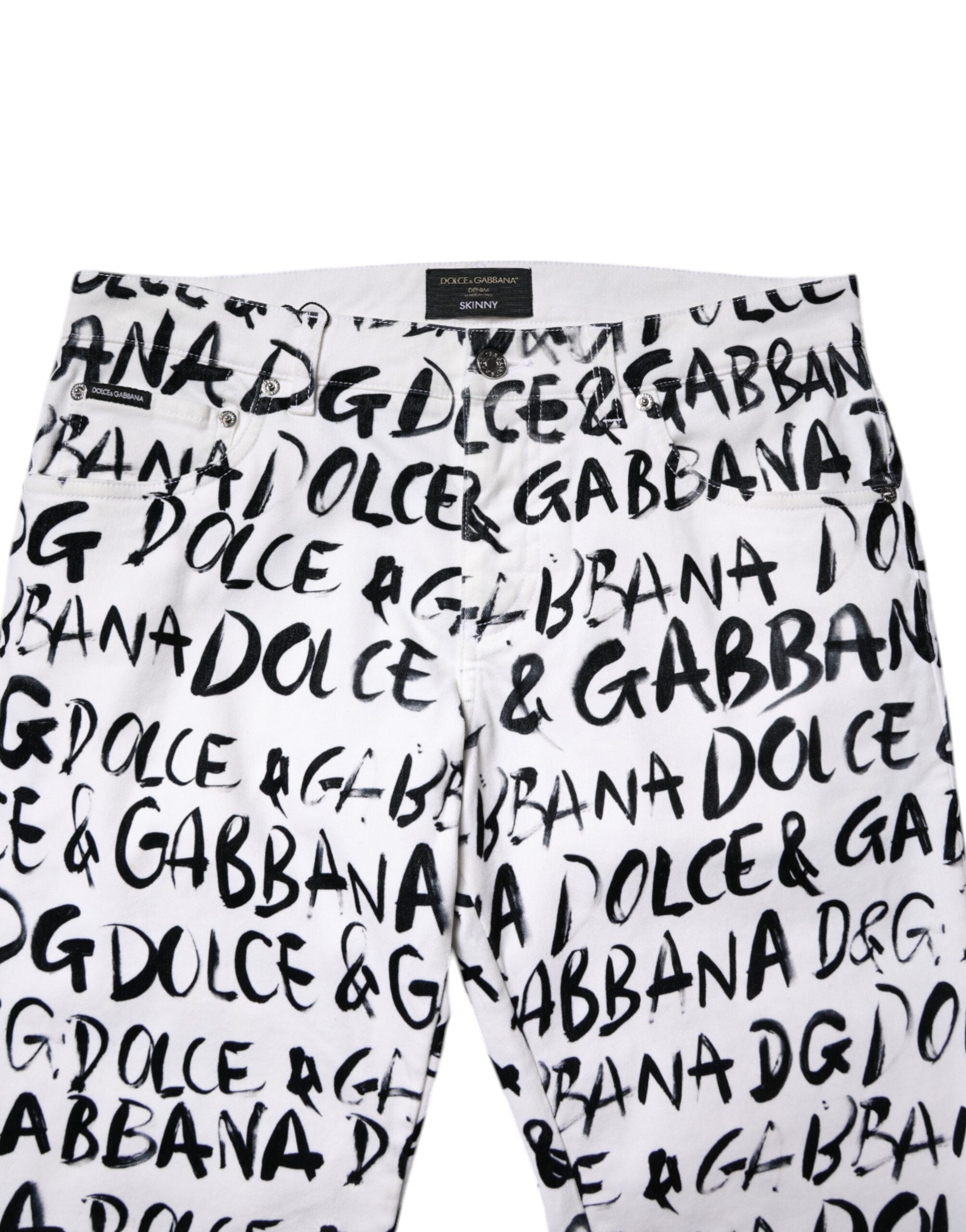 Dolce & Gabbana Weiße Logo bedruckte Skinny Denim Jeans aus Baumwolle