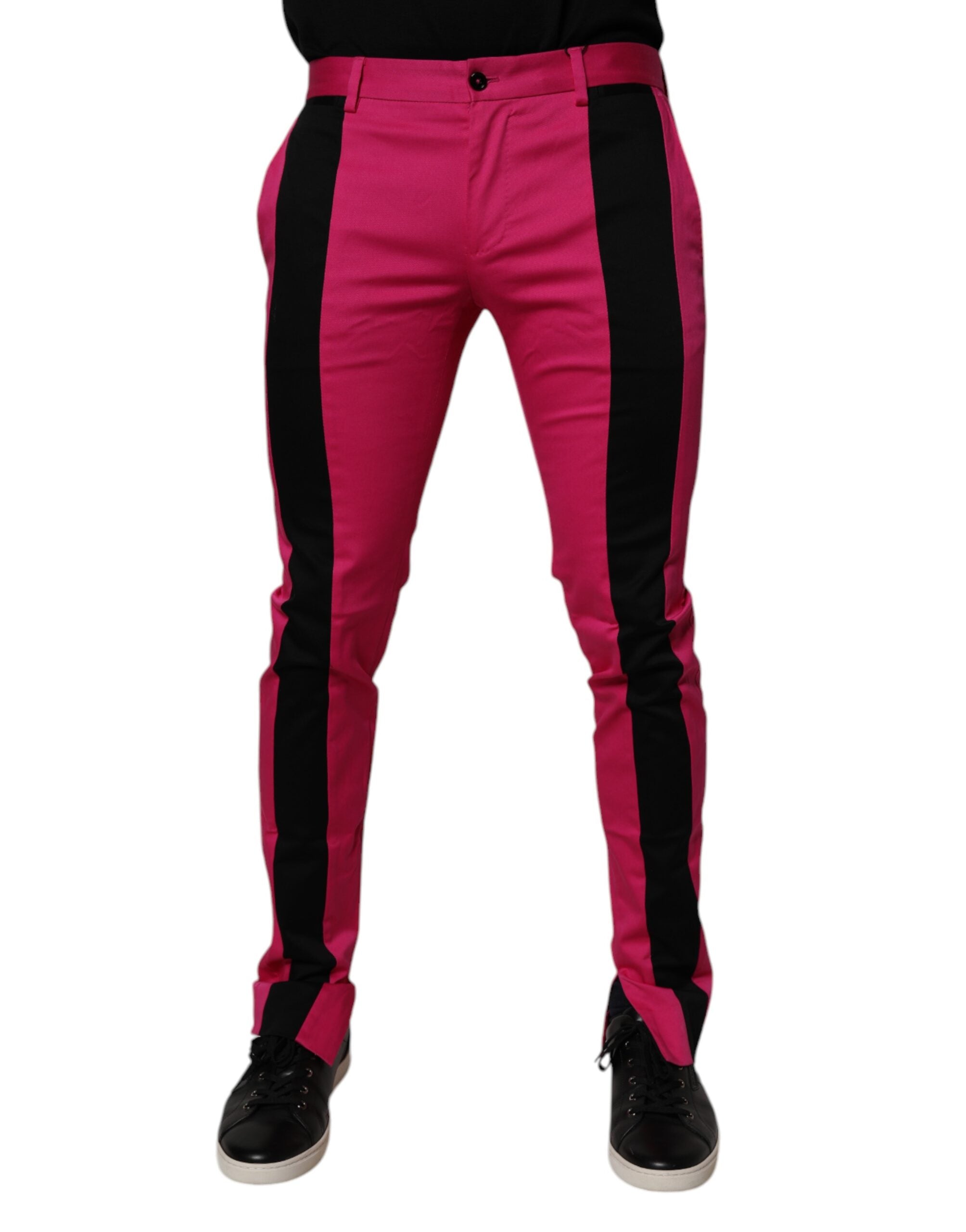 Dolce & Gabbana Pink Black Striped Slim Fit Men's Suit Trousers