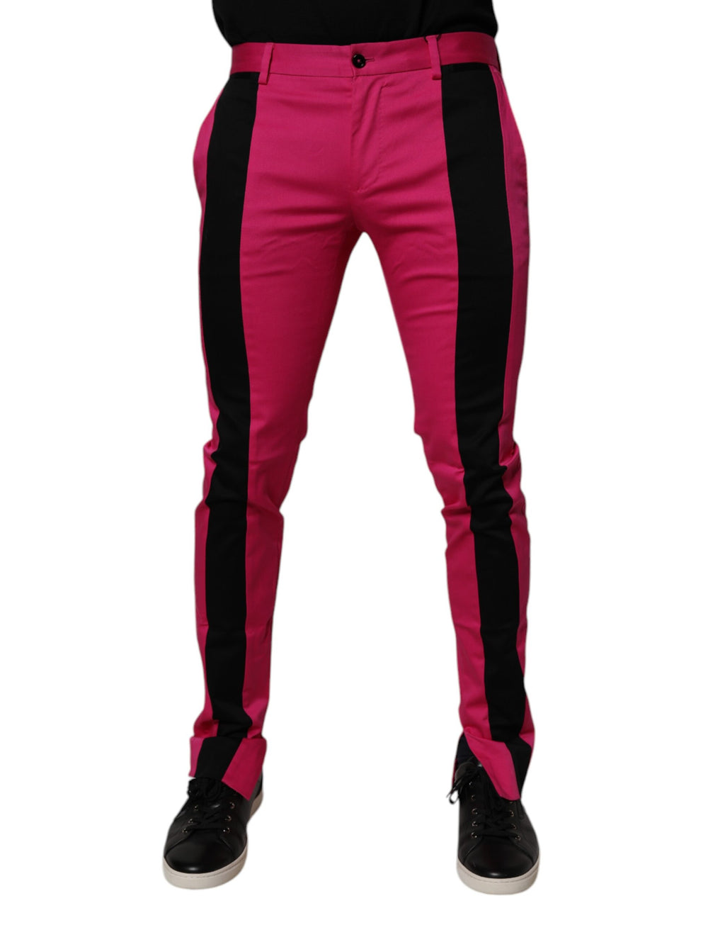 Dolce & Gabbana Pink Black Striped Slim Fit Men's Suit Trousers