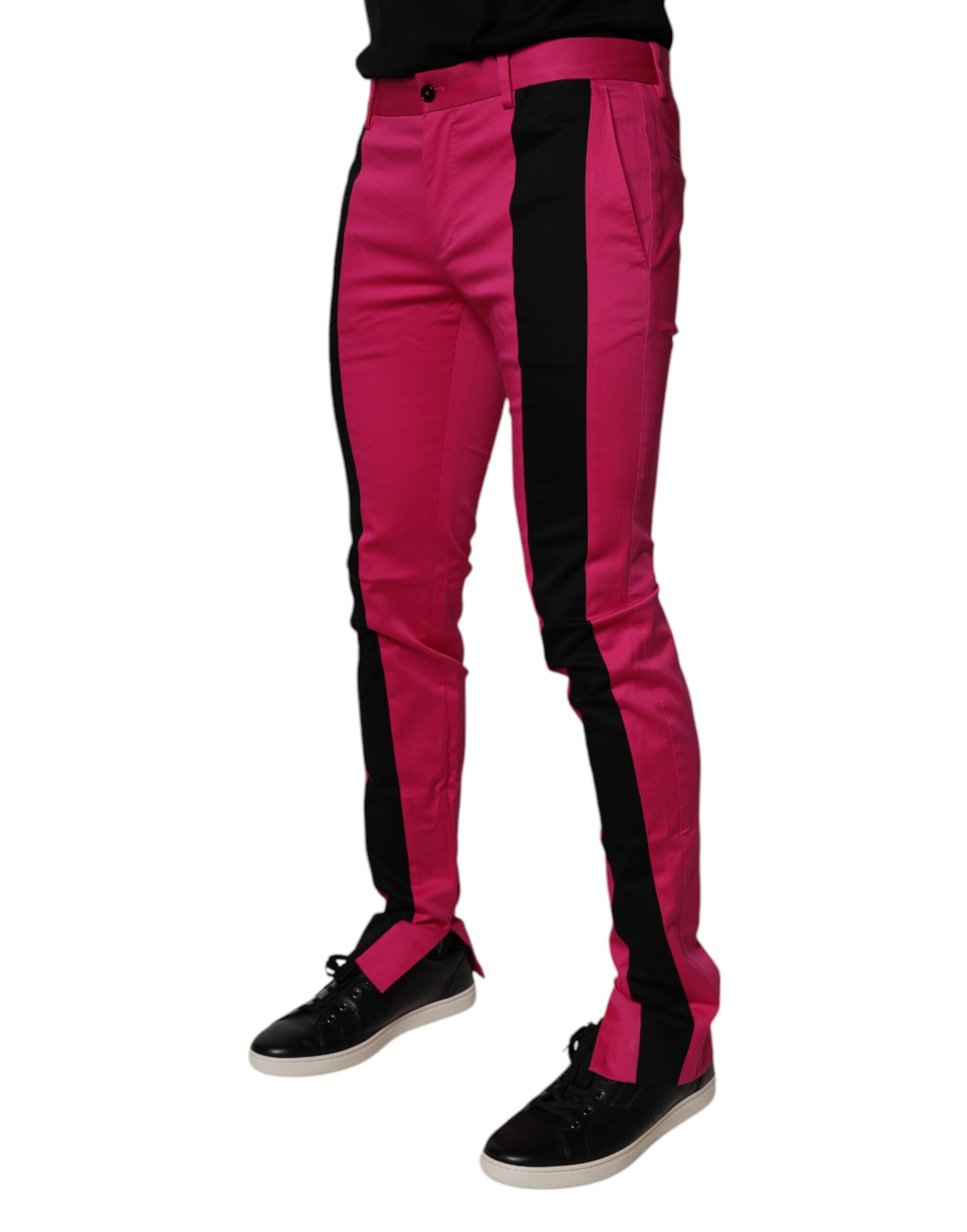 Dolce & Gabbana Pink Black Striped Slim Fit Men's Suit Trousers