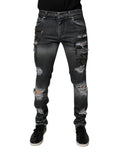 Dolce & Gabbana Dark Gray Distressed Cotton Skinny Denim Jeans