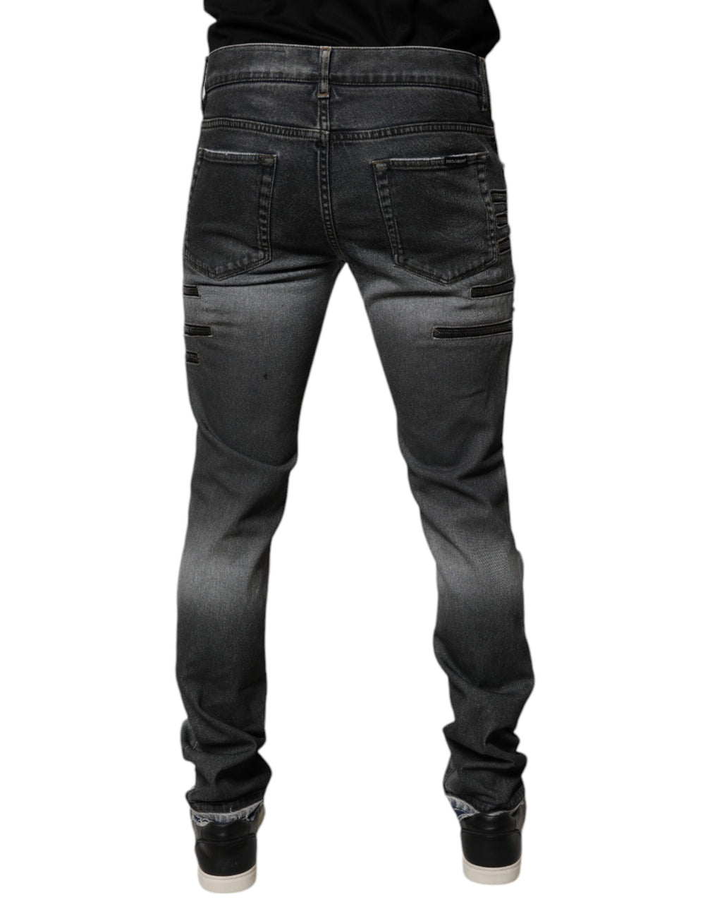 Dolce & Gabbana Dark Gray Distressed Cotton Skinny Denim Jeans