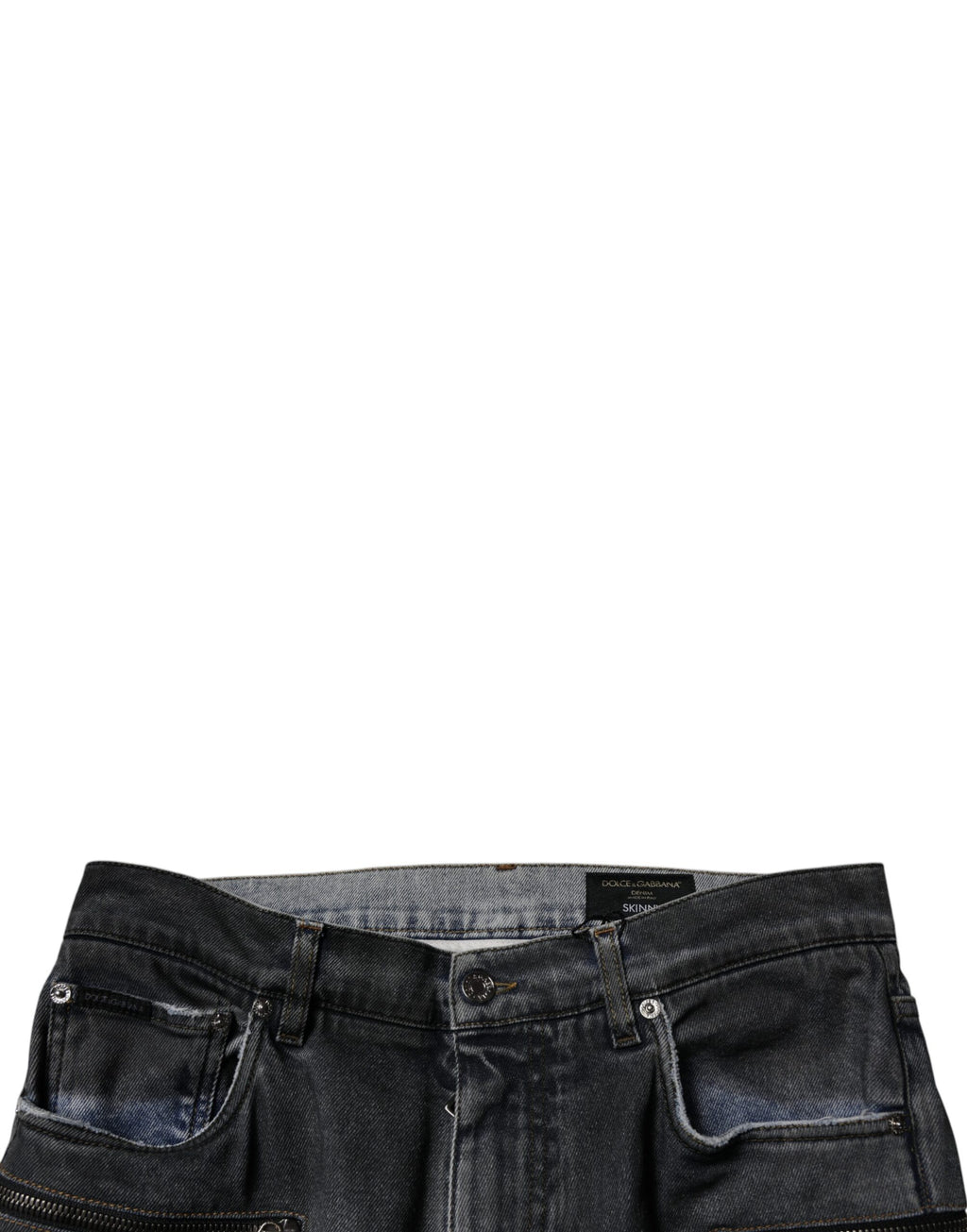 Dolce & Gabbana Dark Gray Distressed Cotton Skinny Denim Jeans