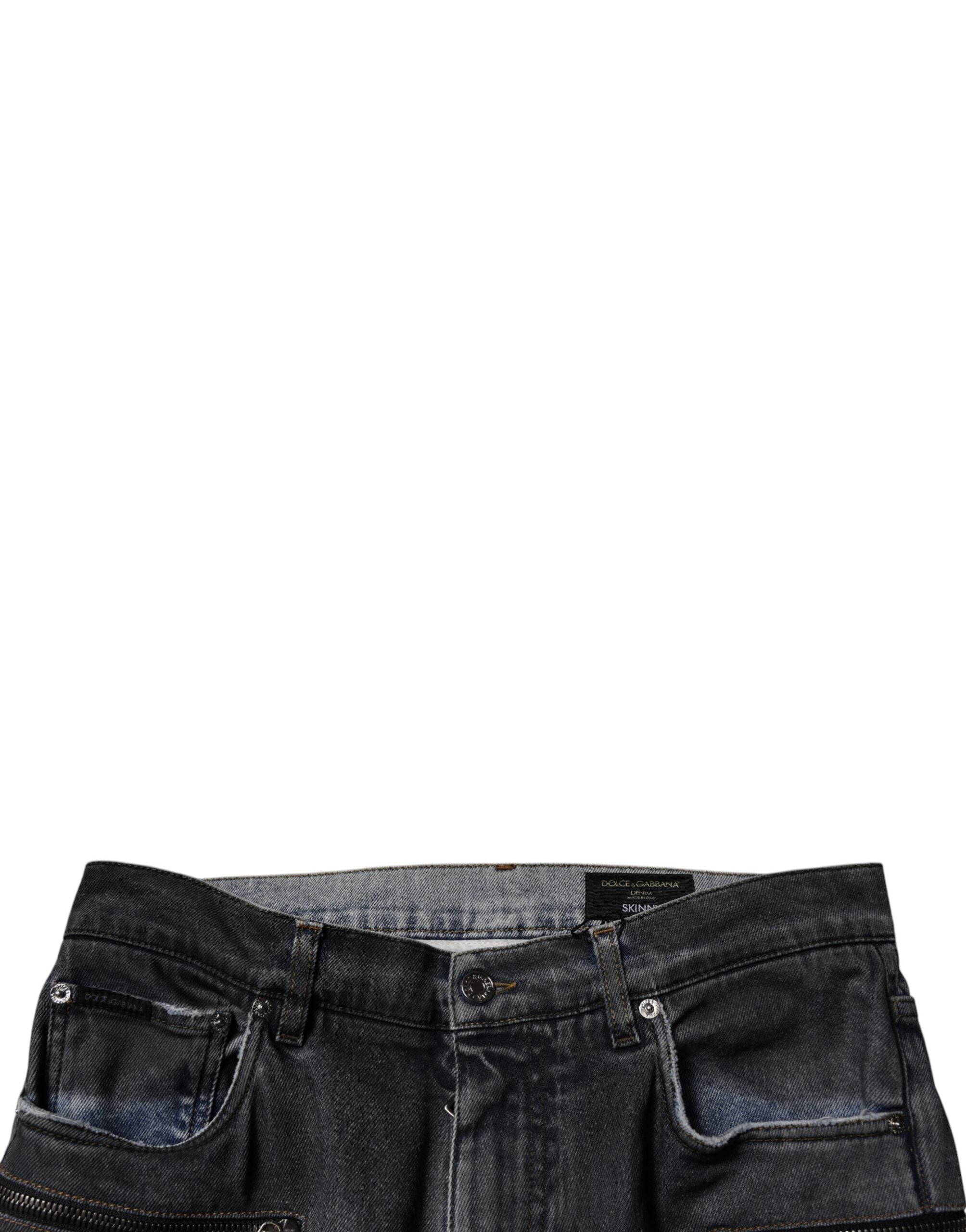 Dolce & Gabbana Dark Gray Distressed Cotton Skinny Denim Jeans