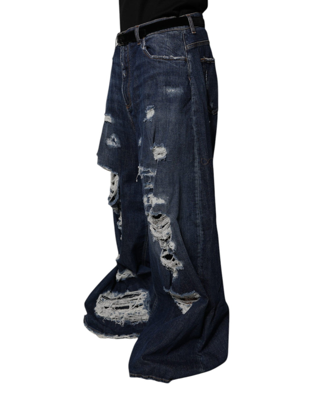 Dolce & Gabbana Men's Dark Blue Distressed Wide-Leg Denim Jeans