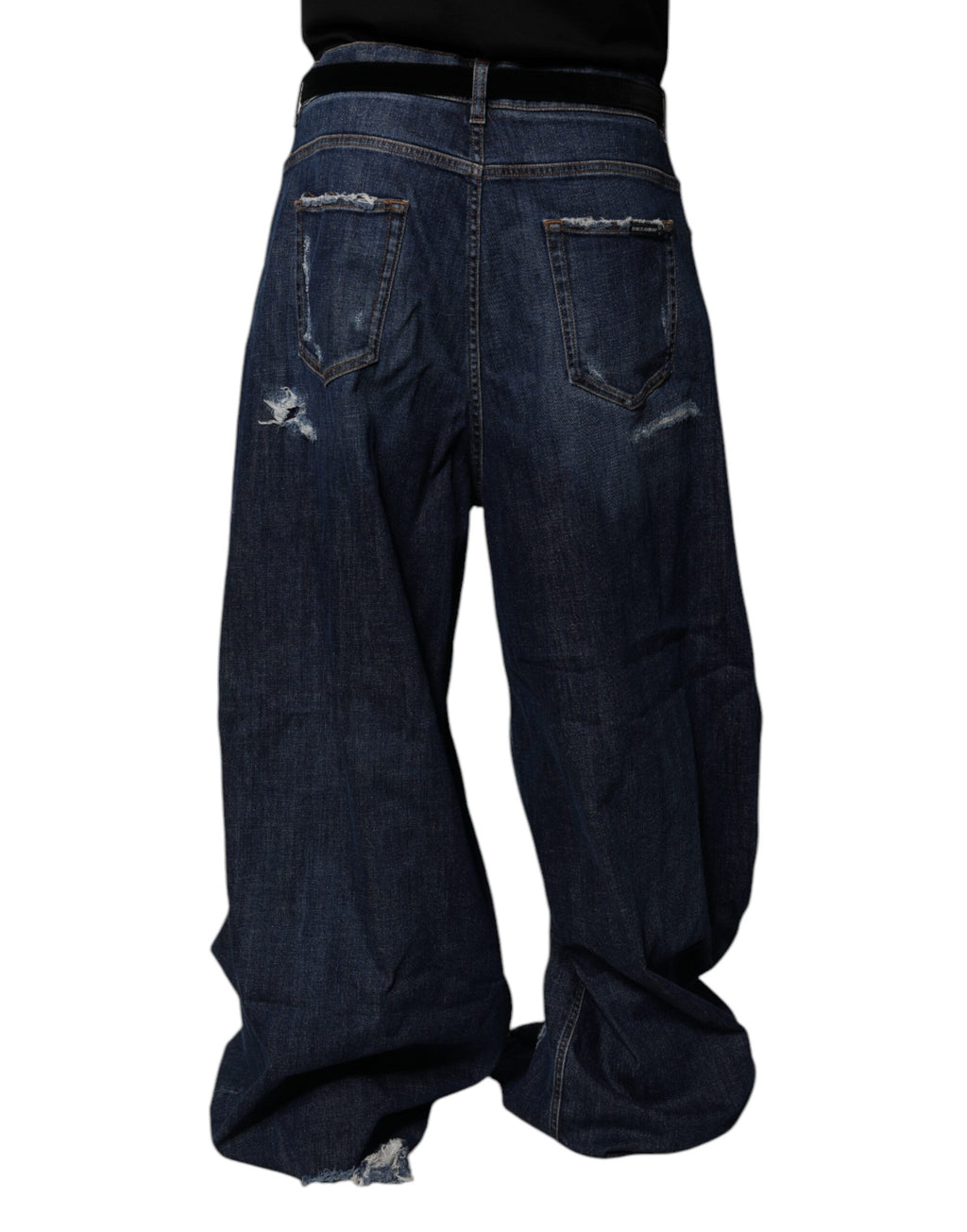 Dolce & Gabbana Men's Dark Blue Distressed Wide-Leg Denim Jeans