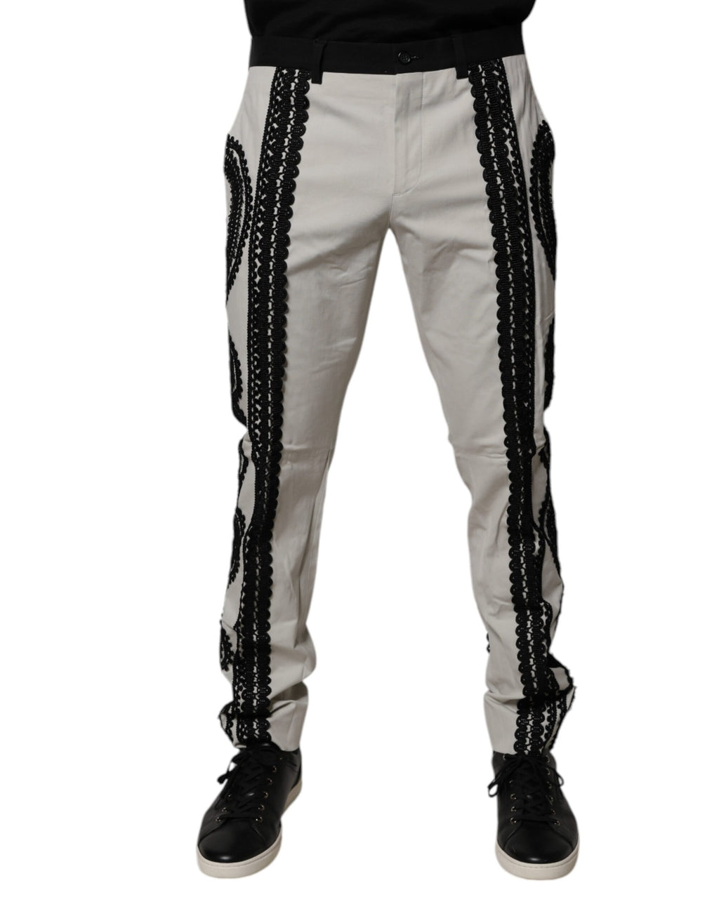 Dolce & Gabbana White Lace Trim Dress and Mid-Rise Formal Trousers
