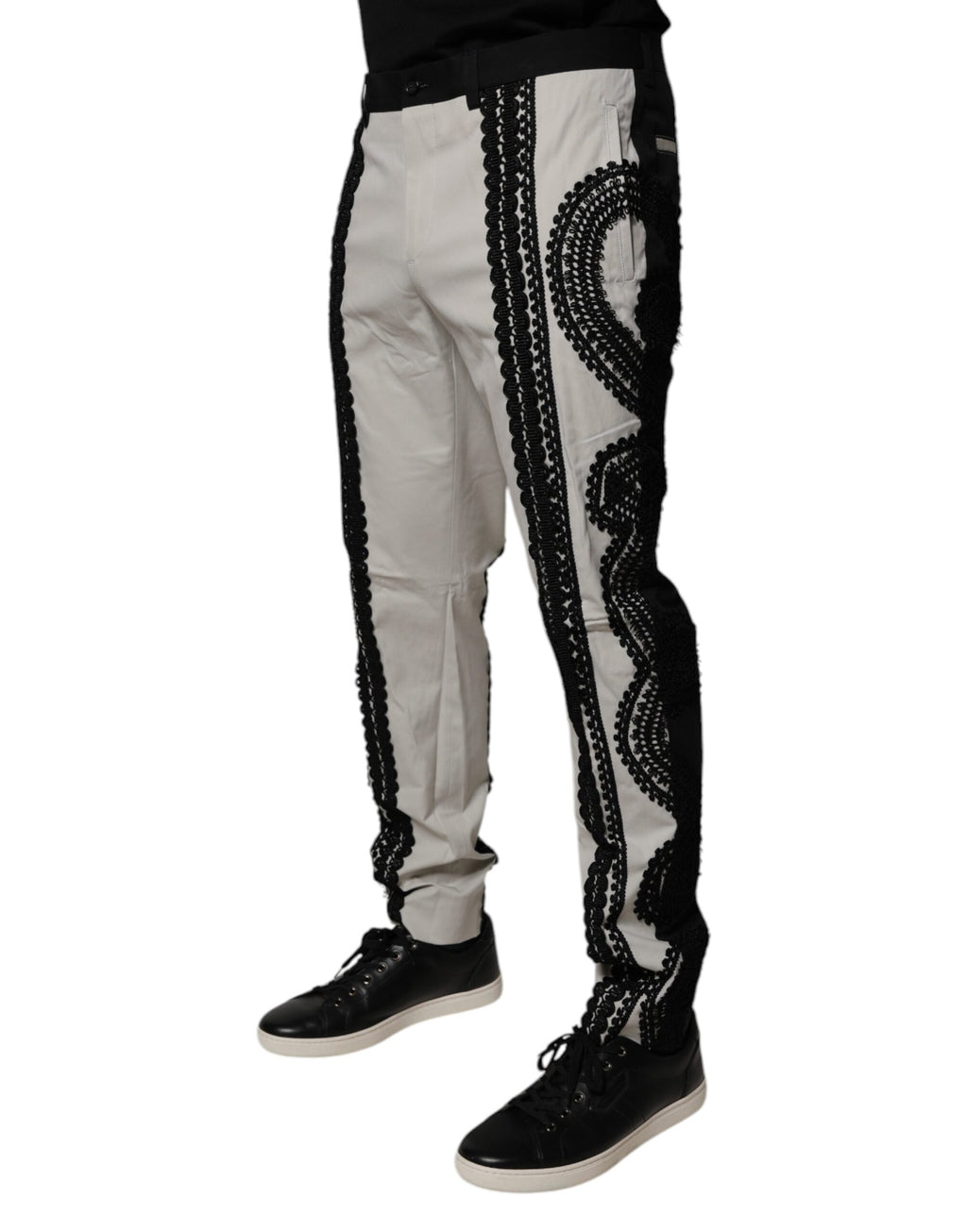 Dolce & Gabbana White Lace Trim Dress and Mid-Rise Formal Trousers