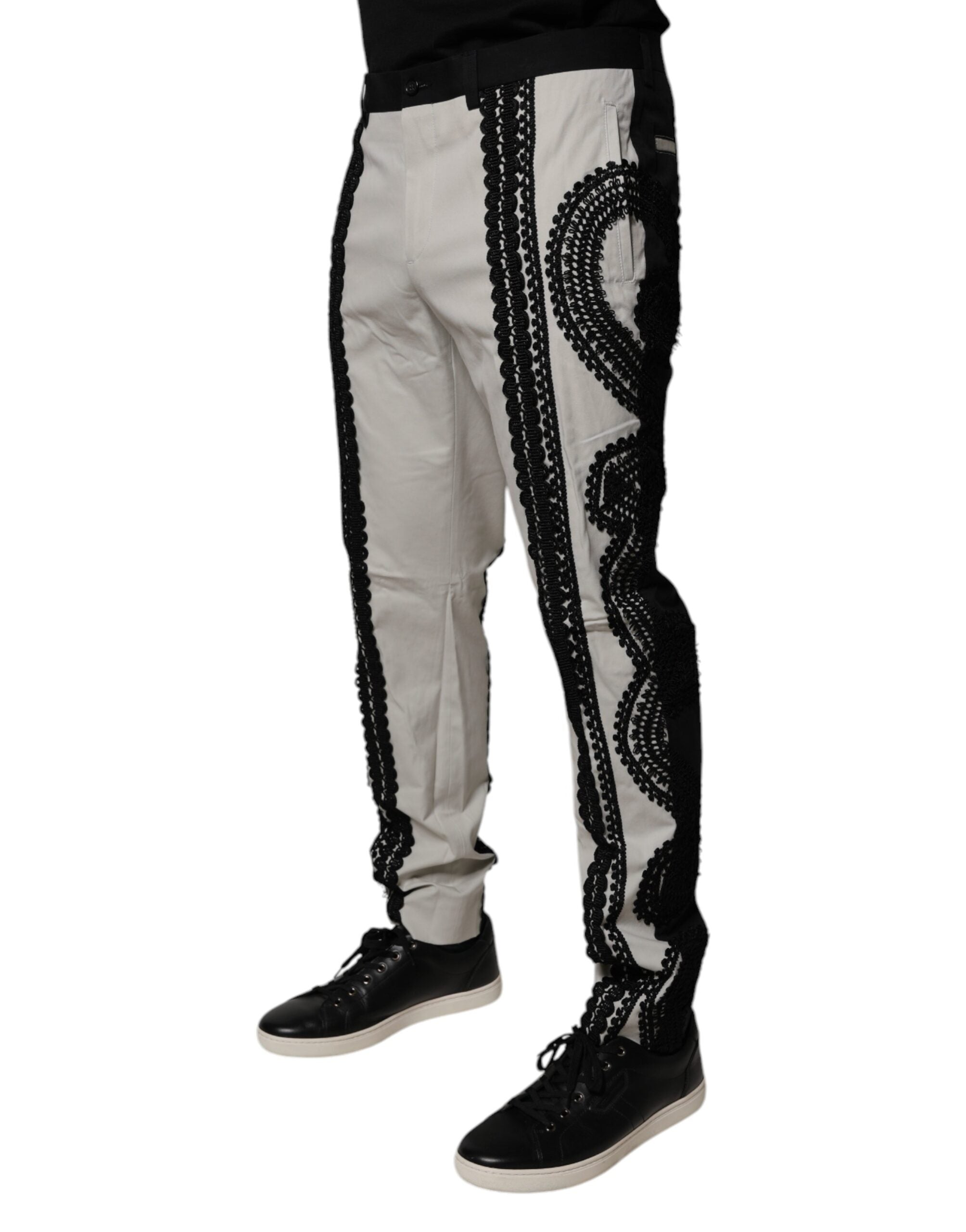 Dolce & Gabbana White Lace Trim Dress and Mid-Rise Formal Trousers