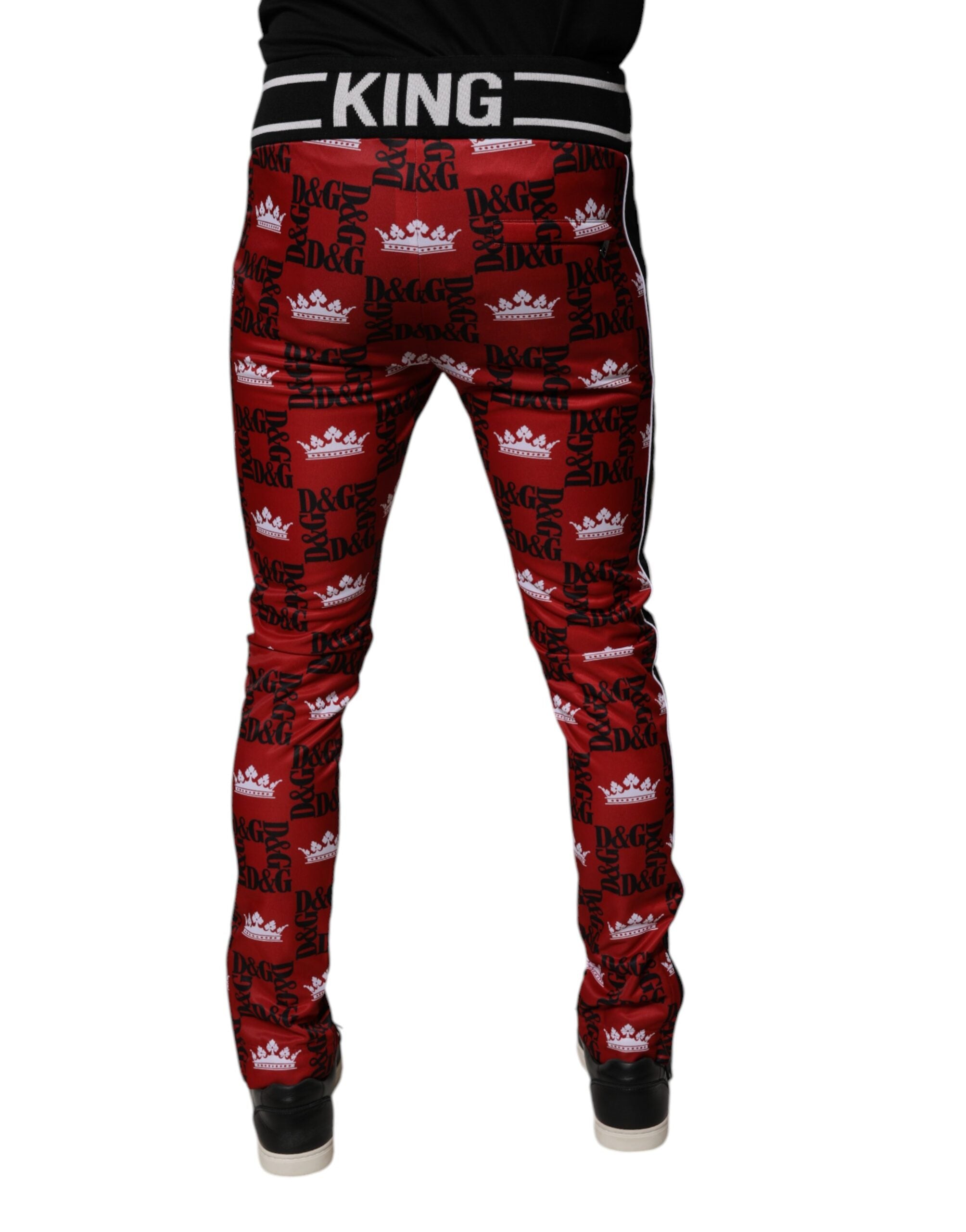 Dolce & Gabbana Red Crown Logo Monogram Men's Sweatpants Trousers