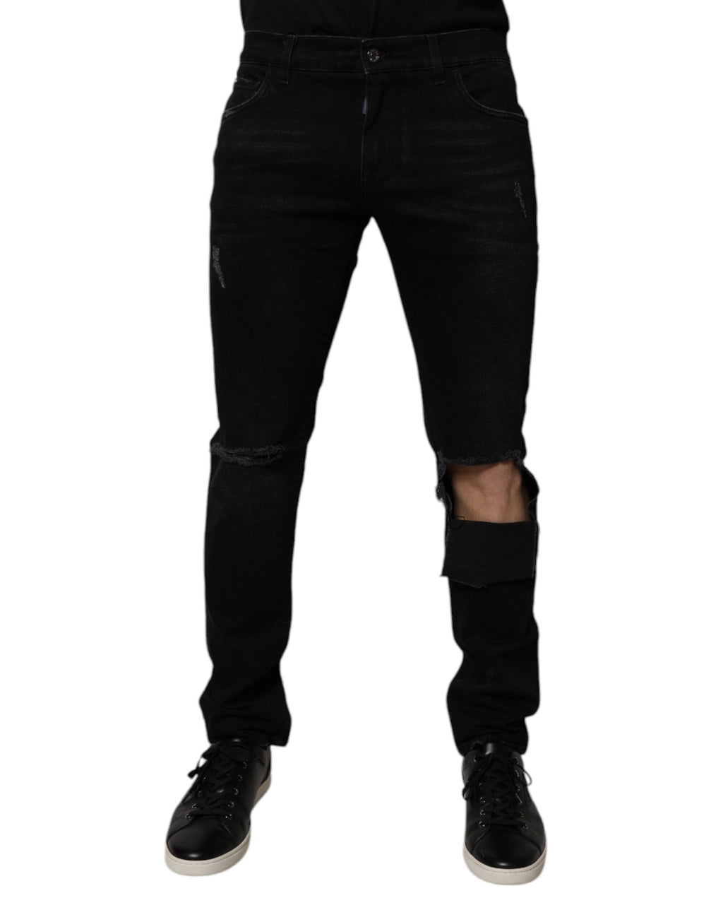 Dolce & Gabbana Black Ripped Cotton Skinny Men's Denim Jeans